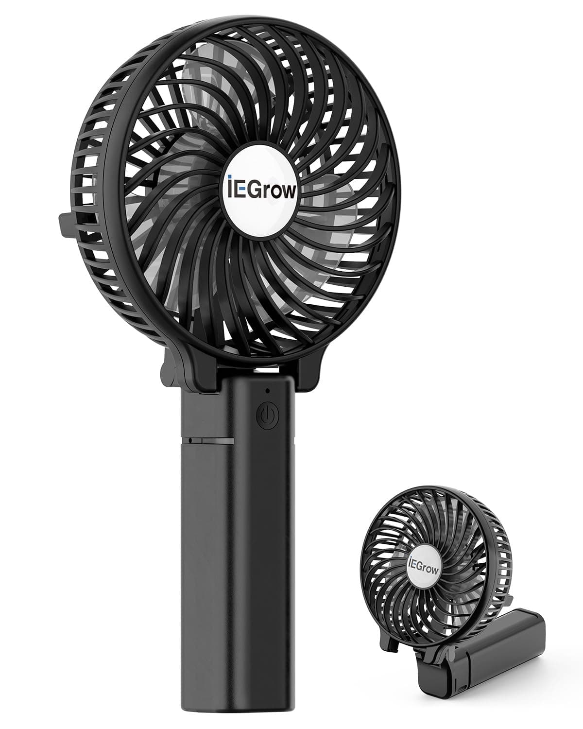 iEGrow Ventilador de mano Mini ventiladores portátiles USB recargable [4-11 horas de funcionamiento] 3 velocidades Batería recargable para viajar en casa(Negro)