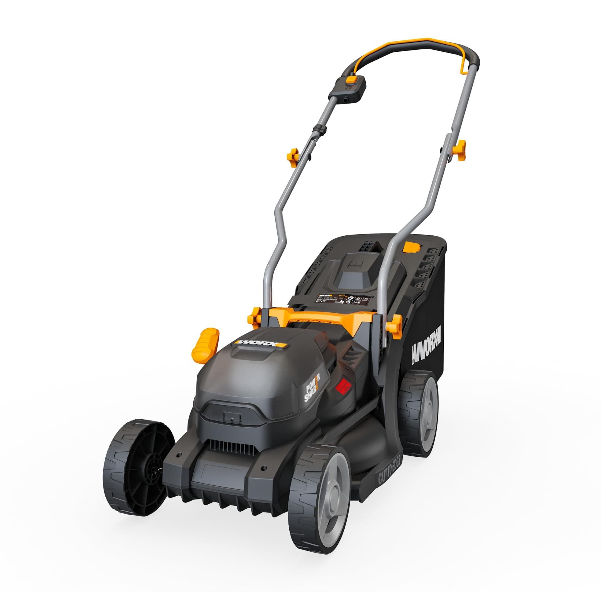 WORX ‎WG733E Tosaerba a batteria 20 V, potente motore brushless, larghezza di taglio 33 cm, 6 livelli di altezza di taglio (25-75 mm), tecnologia Intellicut, sacco di raccolta erba da 35 l