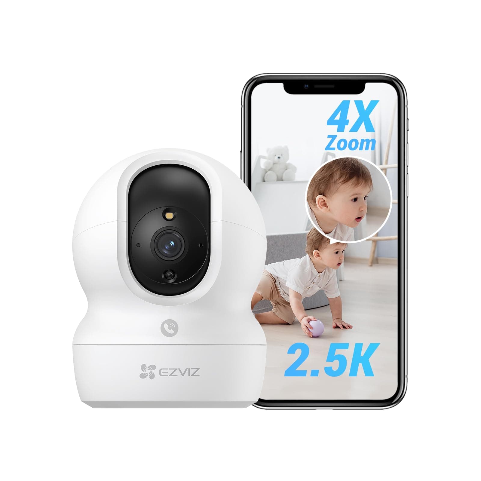 EZVIZ CP1 Pro 4MP Caméra Surveillance WiFi Intérieure, Camera Bébé WiFi 2.4Ghz Pan/Tilt à 360 °, Vision Nocturne Intelligente, Suivi Auto, Audio Bidirectionnel, Mode Veille, Compatible avec Alexa
