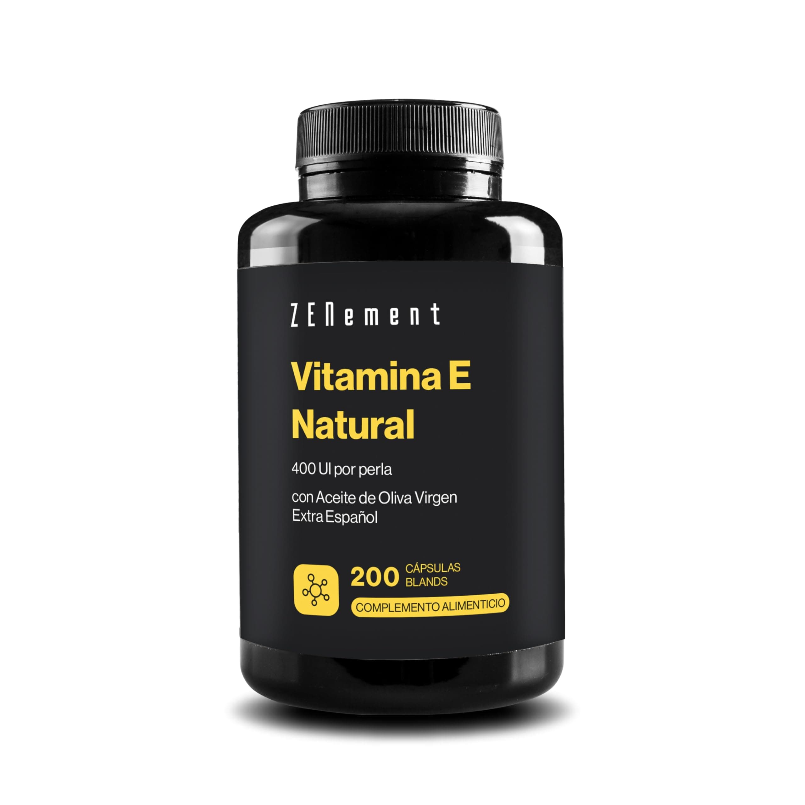 Vitamina E Natural 400 UI, 200 Perlas (7 meses de Suministro) | Potente Antioxidante, Protege las células del Estrés Oxidativo | D-Alfa-Tocoferol con Aceite de Oliva Virgen Extra | Zenement