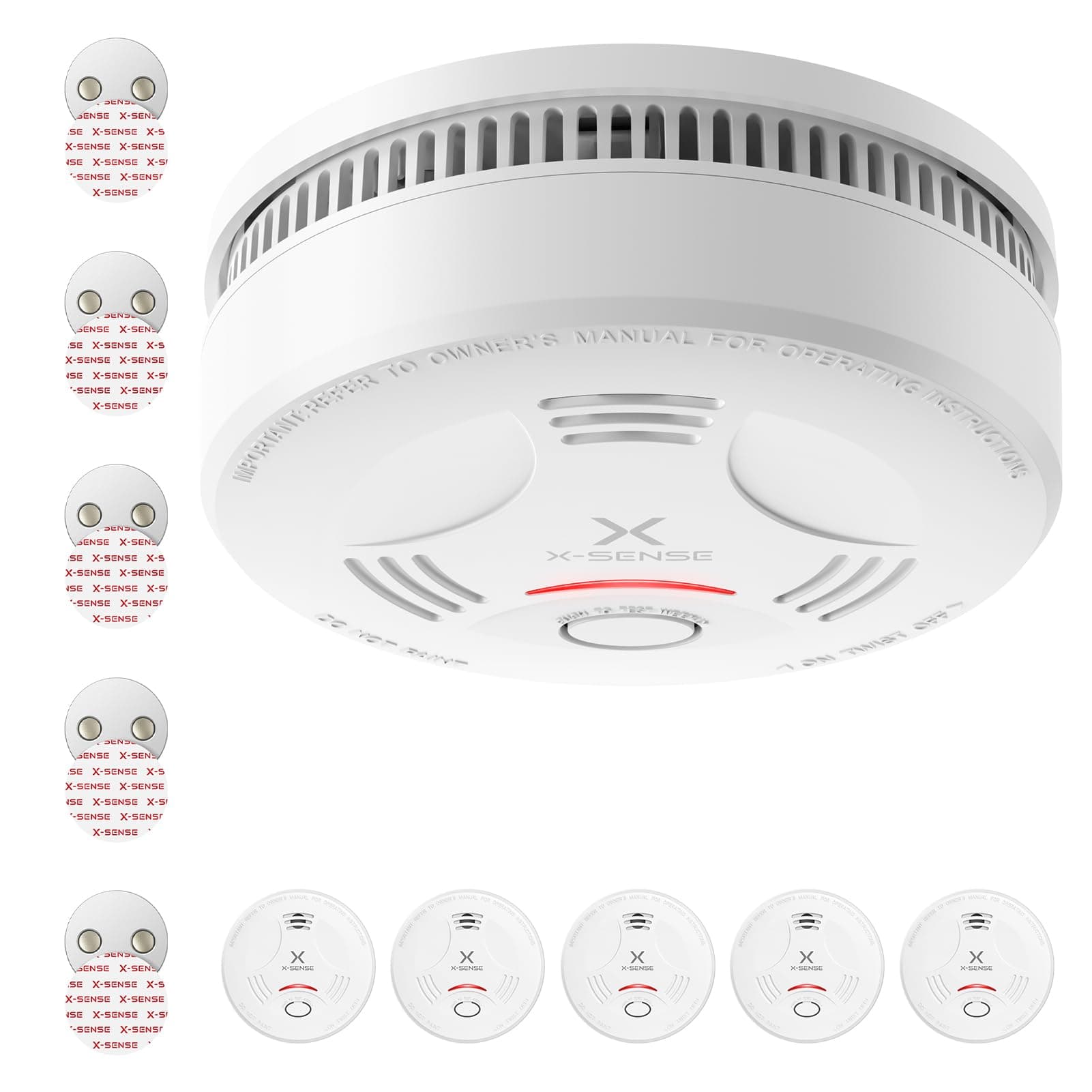 X-Sense Détecteur de Fumée avec Batterie Scellée 10 Ans, Pad Adhésif Magnétique, Détecteur d'Incendie avec Support Magnétique, Conforme à la Norme EN14604, SD11, Lot de 5