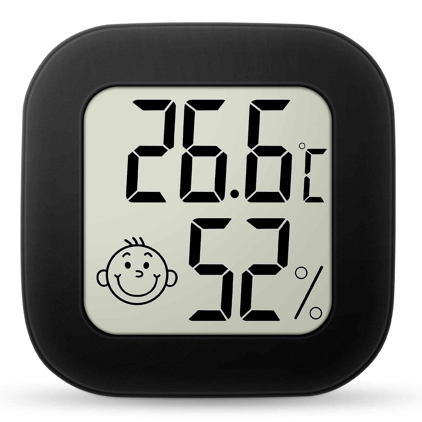Ainiv Igrometro Termometro Digitale, 1 Pezzi Mini Igrometro Termometro con Emoji per Interni, Termometro Ambiente LCD grande da, Monitor di Temperatura e umidità per Casa, Serra, Stanza, Ufficio, Nero