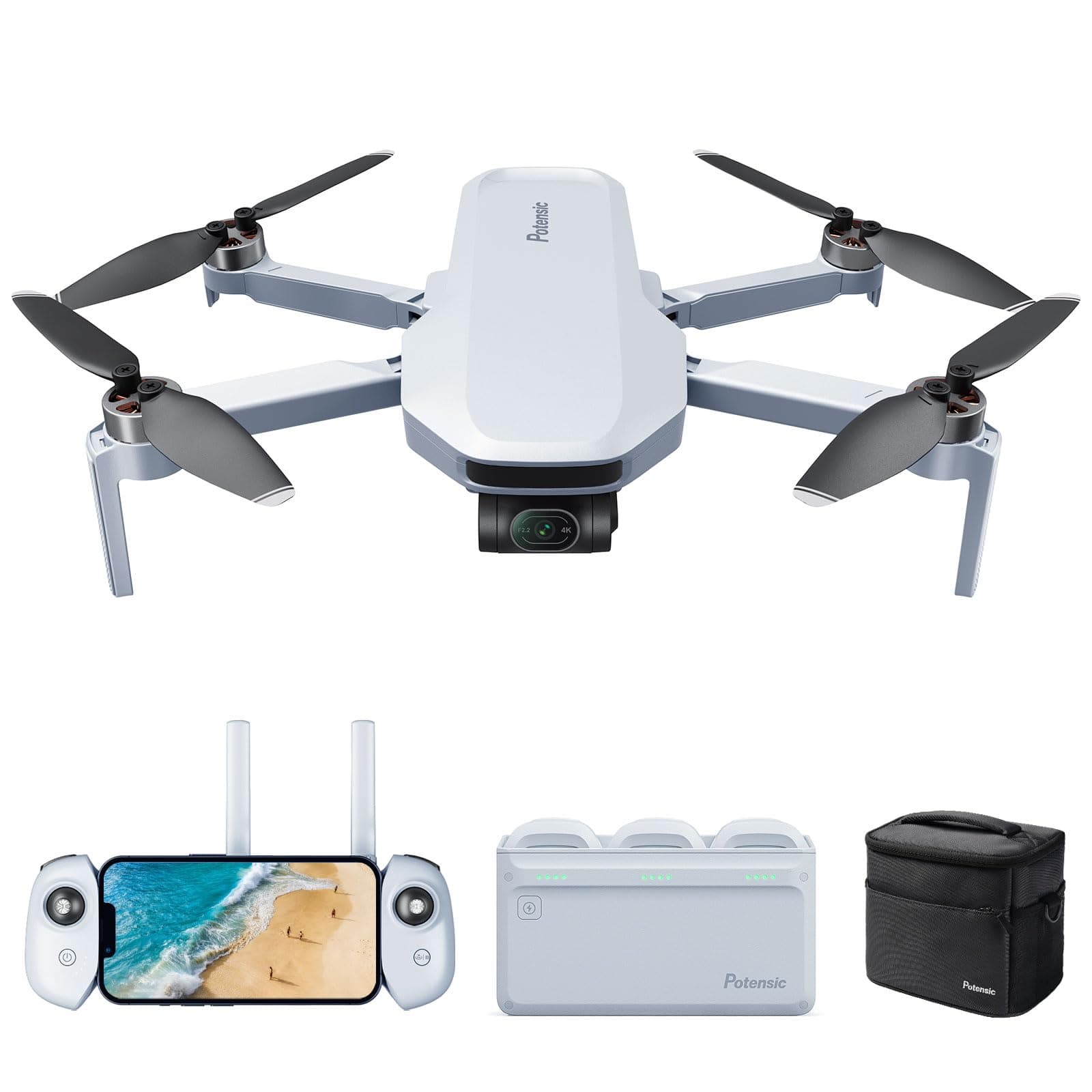 Potensic ATOM Combo GPS Drone, Caméra 4K avec Gimbal à 3 Axes, Moins de 249g, 3 Batteries et Hub de Charge, Temps de Vol 96 Min, Transm. Vidéo 6KM, QuickShots, Suivi Visuel, Sac de Transport, C0