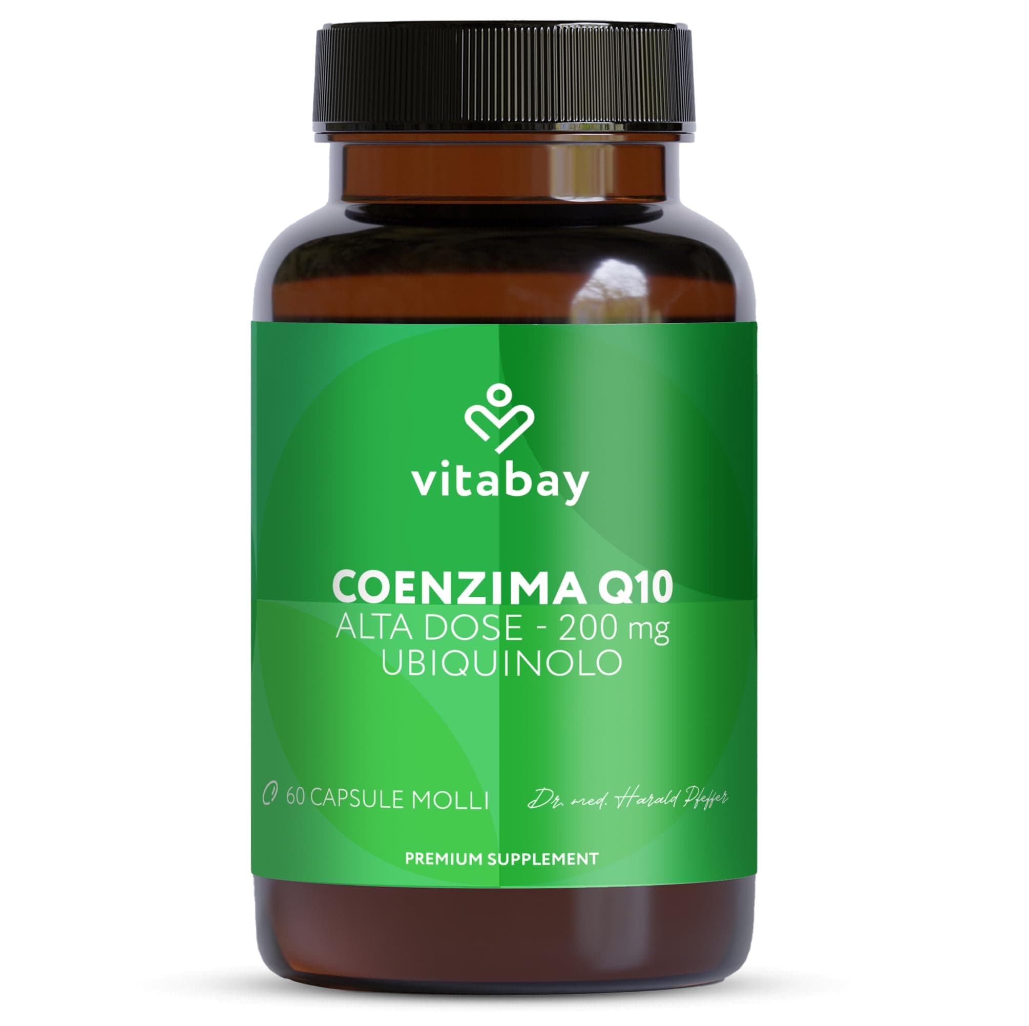 Vitabay Coenzima Q10 Ubiquinolo 200 mg – 60 capsule – alto dosaggio – Q10 naturale in forma attiva (ubiquinolo) ottenuto da fermentazione vegetale – testato in laboratorio in Germania