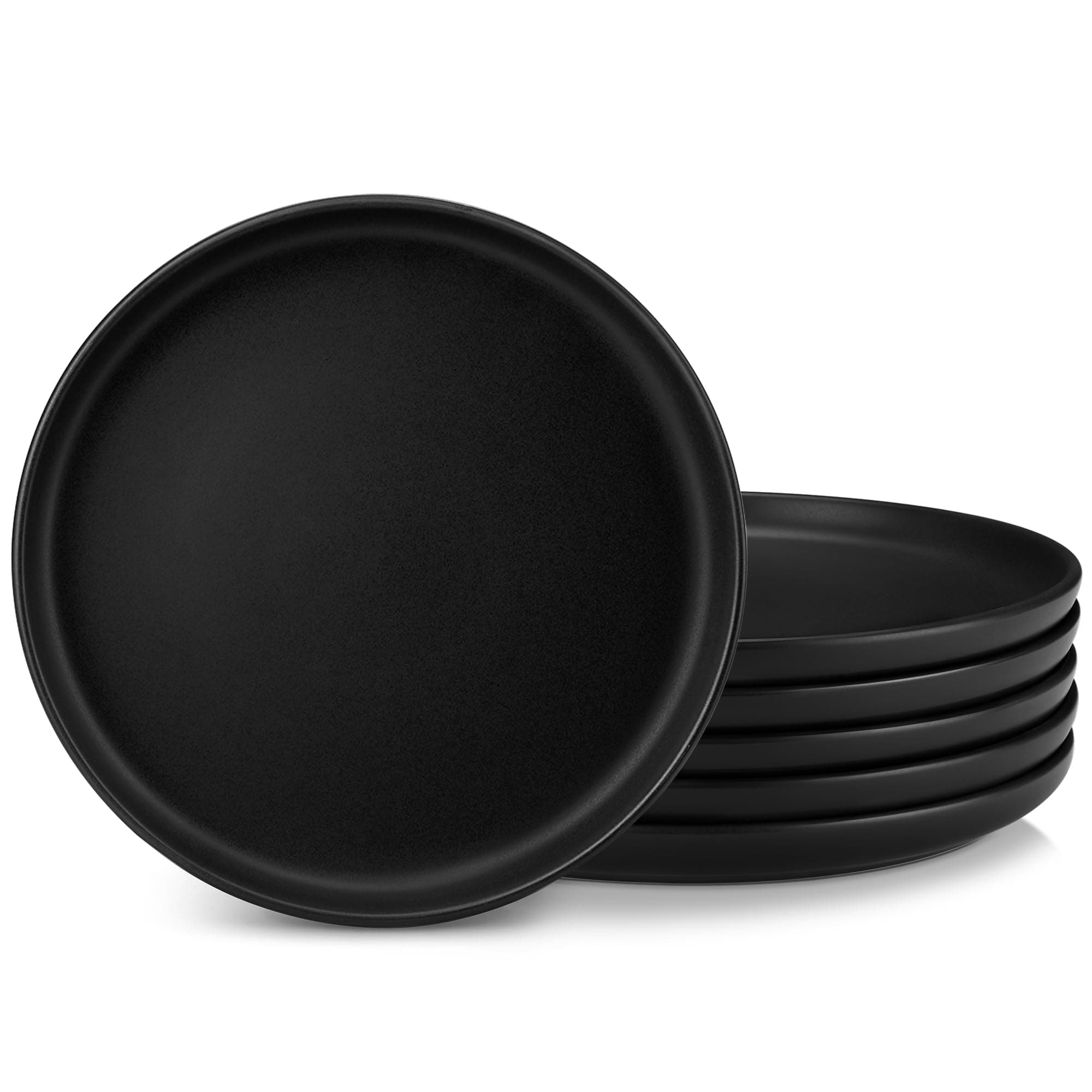 vancasso Speiseteller Steingut, Essteller set 6 Personen, Ø 26 cm Teller Set, Geschirr für Spülmaschine und Mikrowelle, Pastateller, Kuchenteller matt schwarz