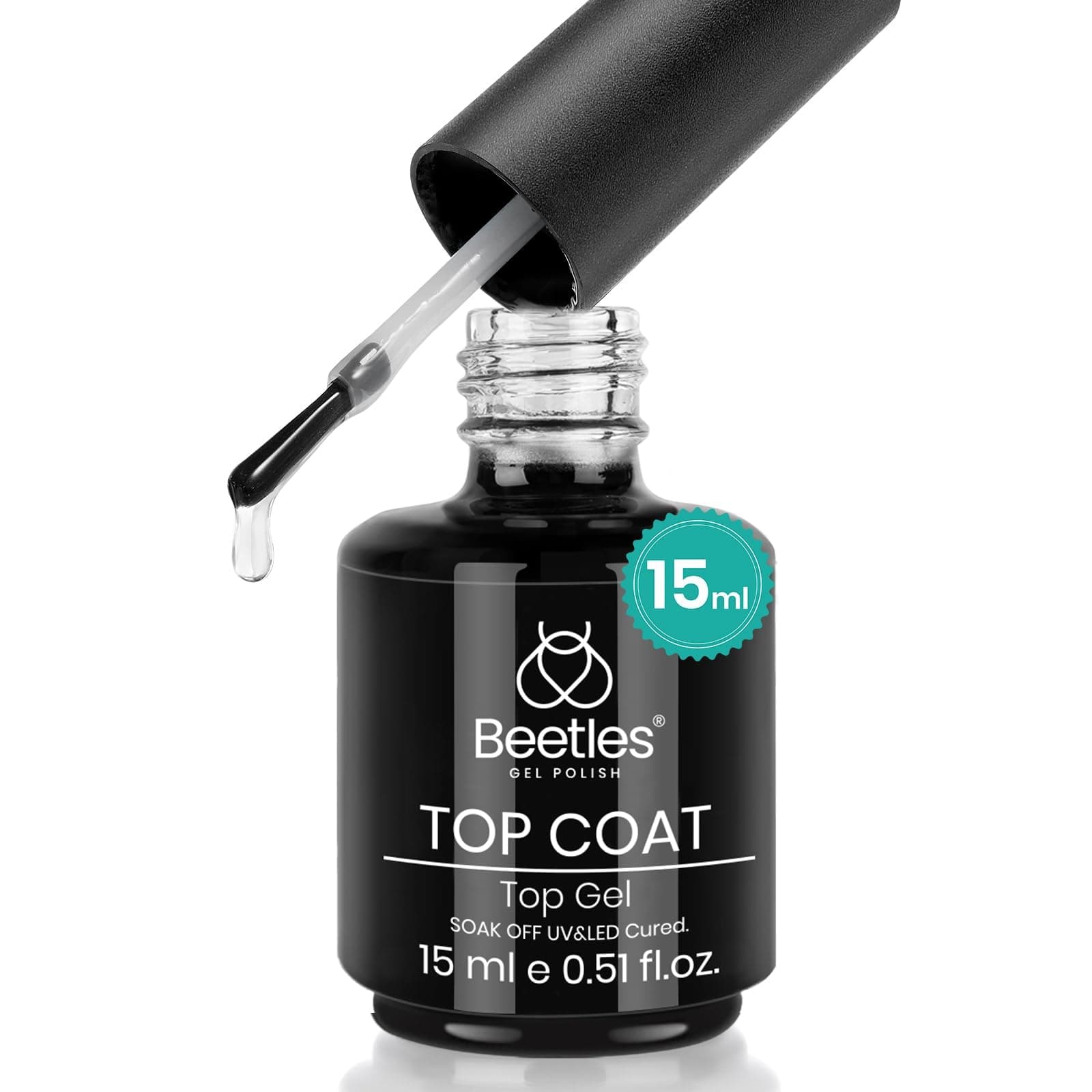 Beetles No Wipe Top Coat - 15 ml Klar Farbe Überlack für Gel Nagellack Glänzendes Finish und lang anhaltendes Soak-Off-Nagel-Lampengel Maniküre