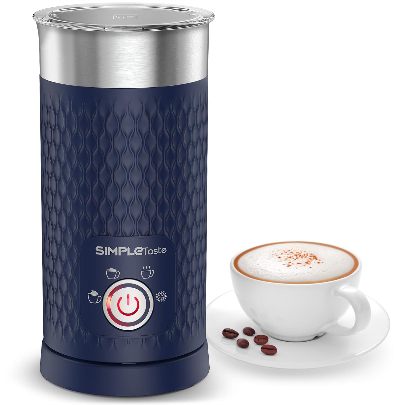 SIMPLETaste Mousseur à lait électrique 4 en 1, mousseur à lait automatique chaud et froid et chauffe-lait pour latte, cappuccinos, macchiato
