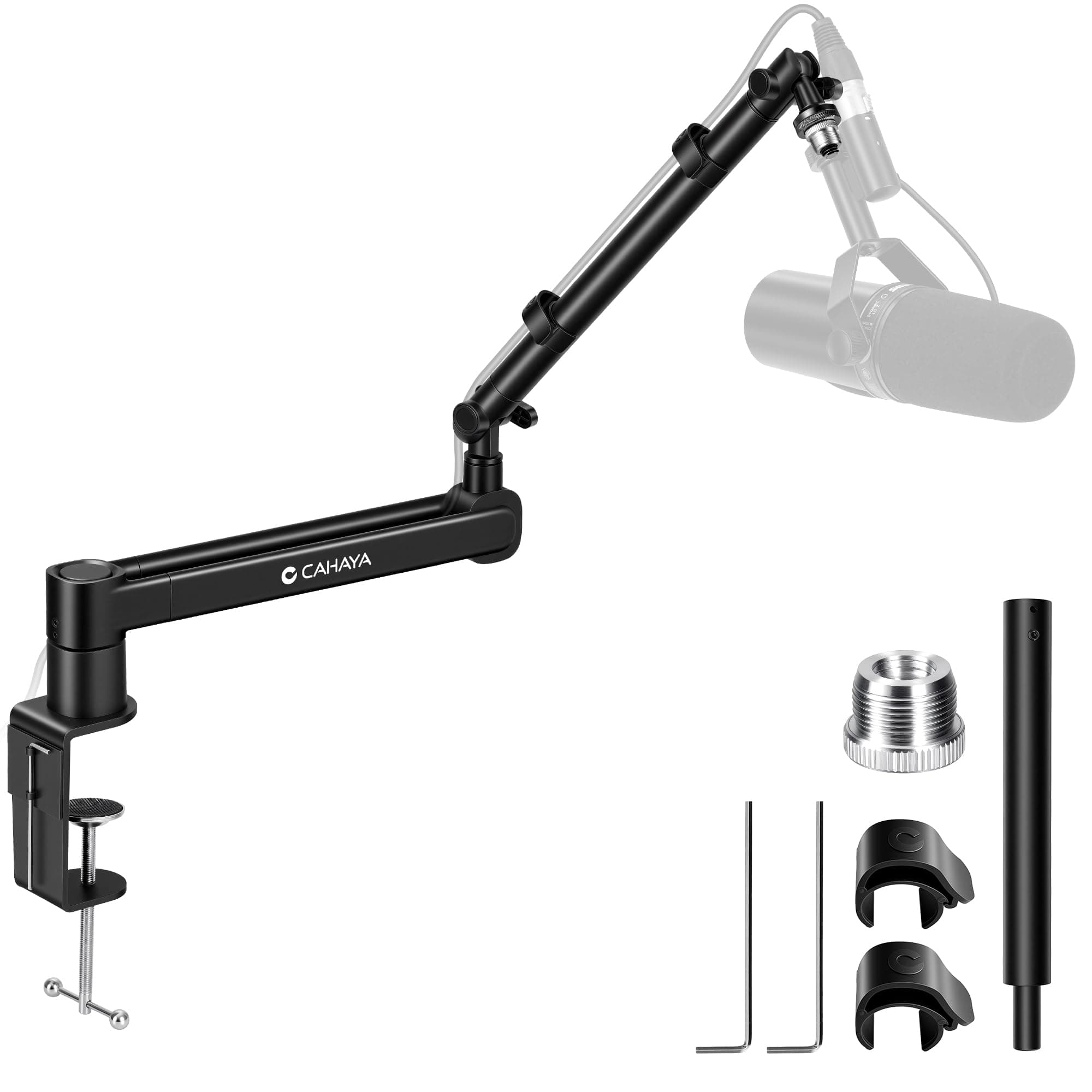 CAHAYA Brazo de Micrófono Low Profile – Soporte Ajustable hasta 2,5 kg con Extensión de 3,5", Gestión de Cables, Compatible con Shure SM7B, Blue Yeti, HyperX QuadCast, FIFINE AM8 K669B