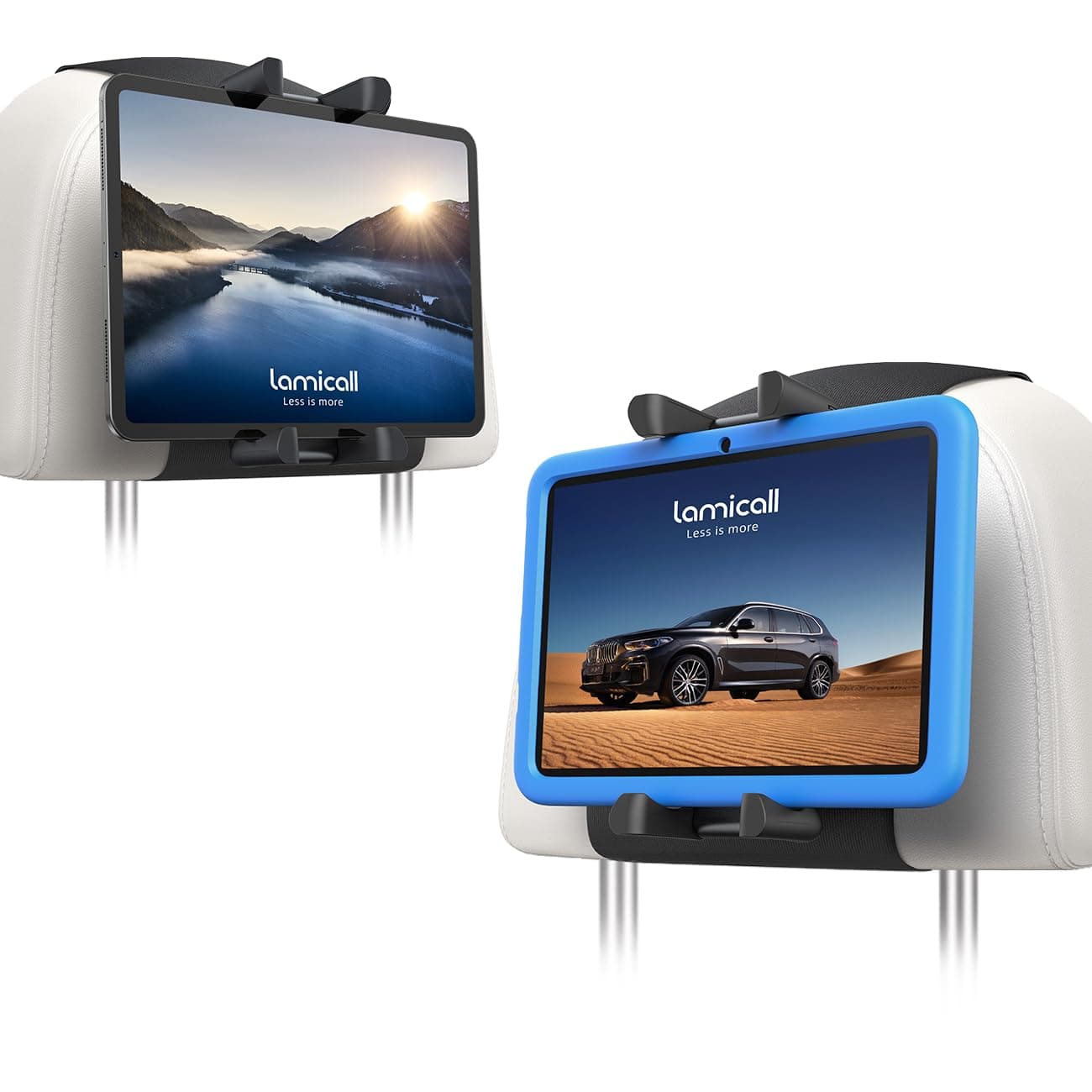 Lamicall Support Tablette Voiture pour Appuie-tête - [Clip Silicone Large] [Pliable] 360° Rotation, Bande à Haute Élasticité Support pour Coque Épais, pour iPad et Autres 6,1-13" Tablette - Lot de 2