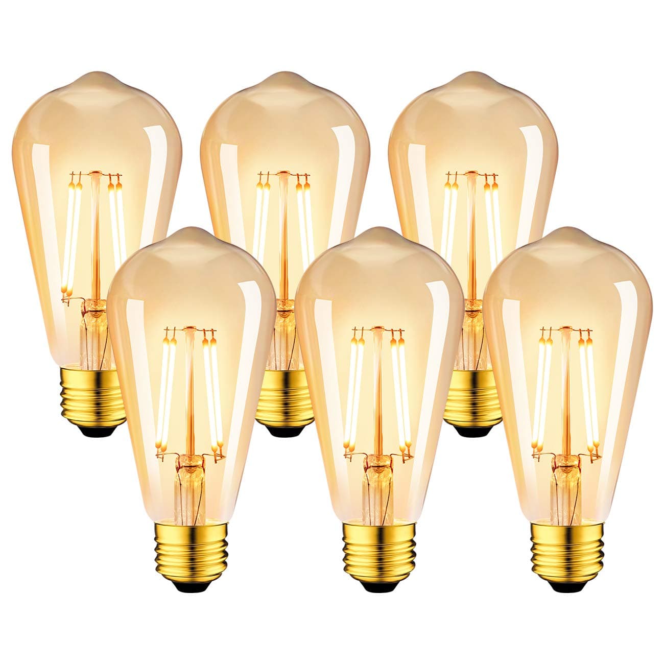 LVWIT Lampadine di Filamento a LED, ST64 Edison Vintage, Attacco E27, 6.5W Equivalenti a 53W, 685 Lumen, Luce Bianca Calda 2500K, Stile Edison Vintage Marrone, Non Dimmerabile – Pacco da 6 Pezzi