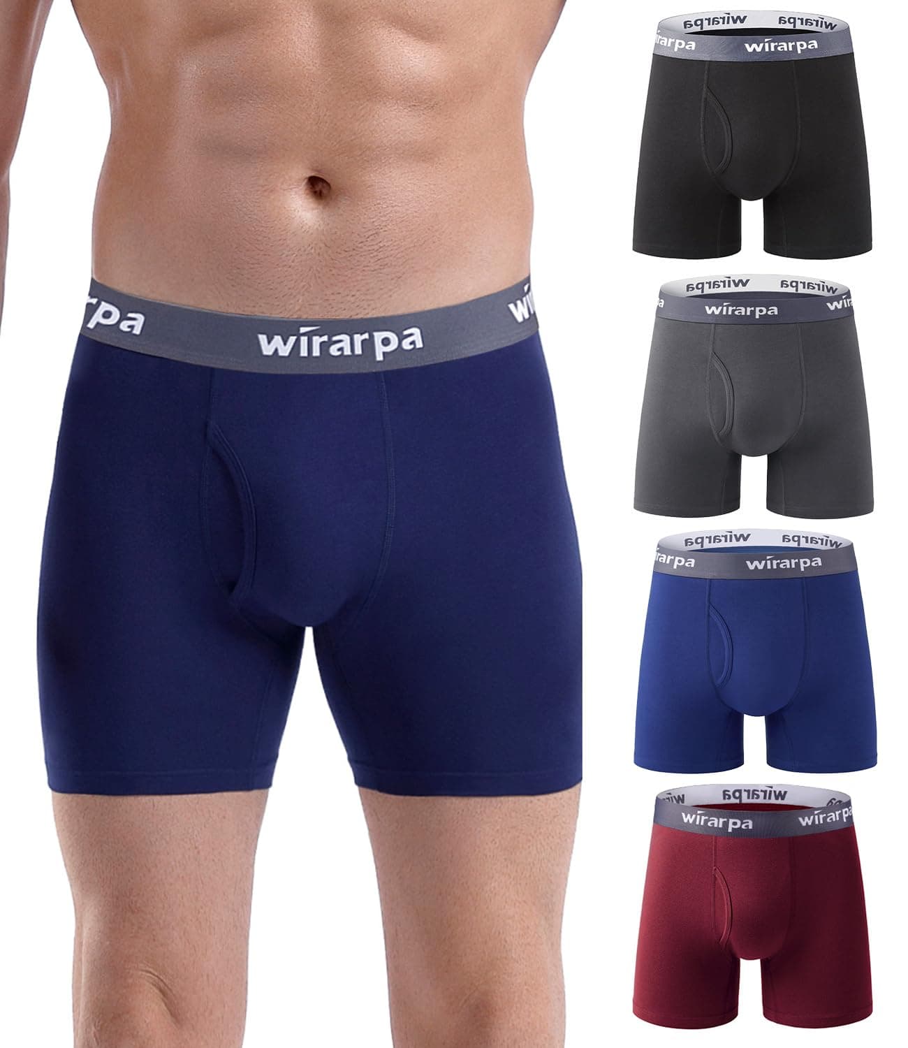 wirarpa Boxer Homme Coton Caleçon Hommes Élastique Confortable Braguette Ouverte sans Etiquette Lot de 4
