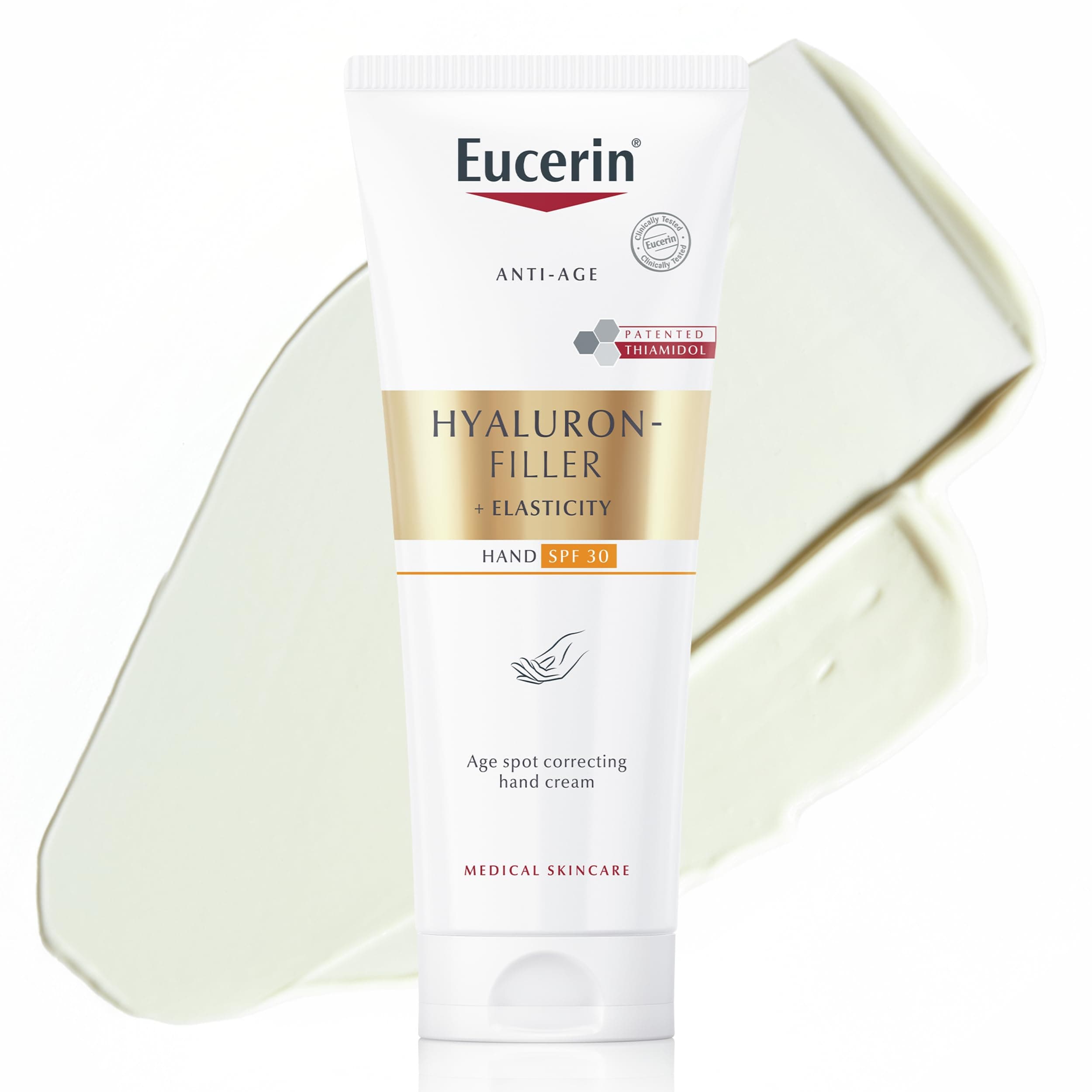 Eucerin Hyaluron-Filler + Elasticity Crema Mani Anti-età & Anti-macchie SPF 30 75 ml, Crema mani antiage e antimacchia, Formula riparatrice con Acido Ialuronico per secche e screpolate
