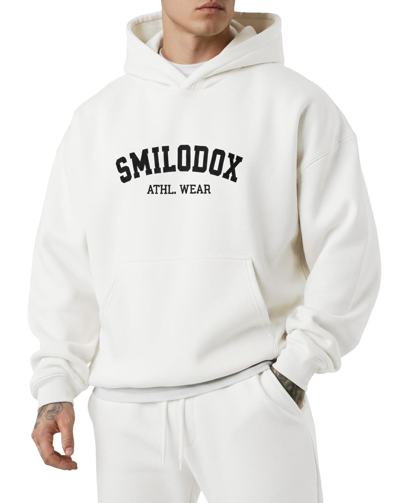 SMILODOX Hoodie Herren Kayson, Oversize Kapuzenpullover mit Frontprint, große Kapuze Sweatshirt, Kängurutasche, weicher Stoff, Warmer Pulli ideal für für Streetstyle, Alltag und Freizeit