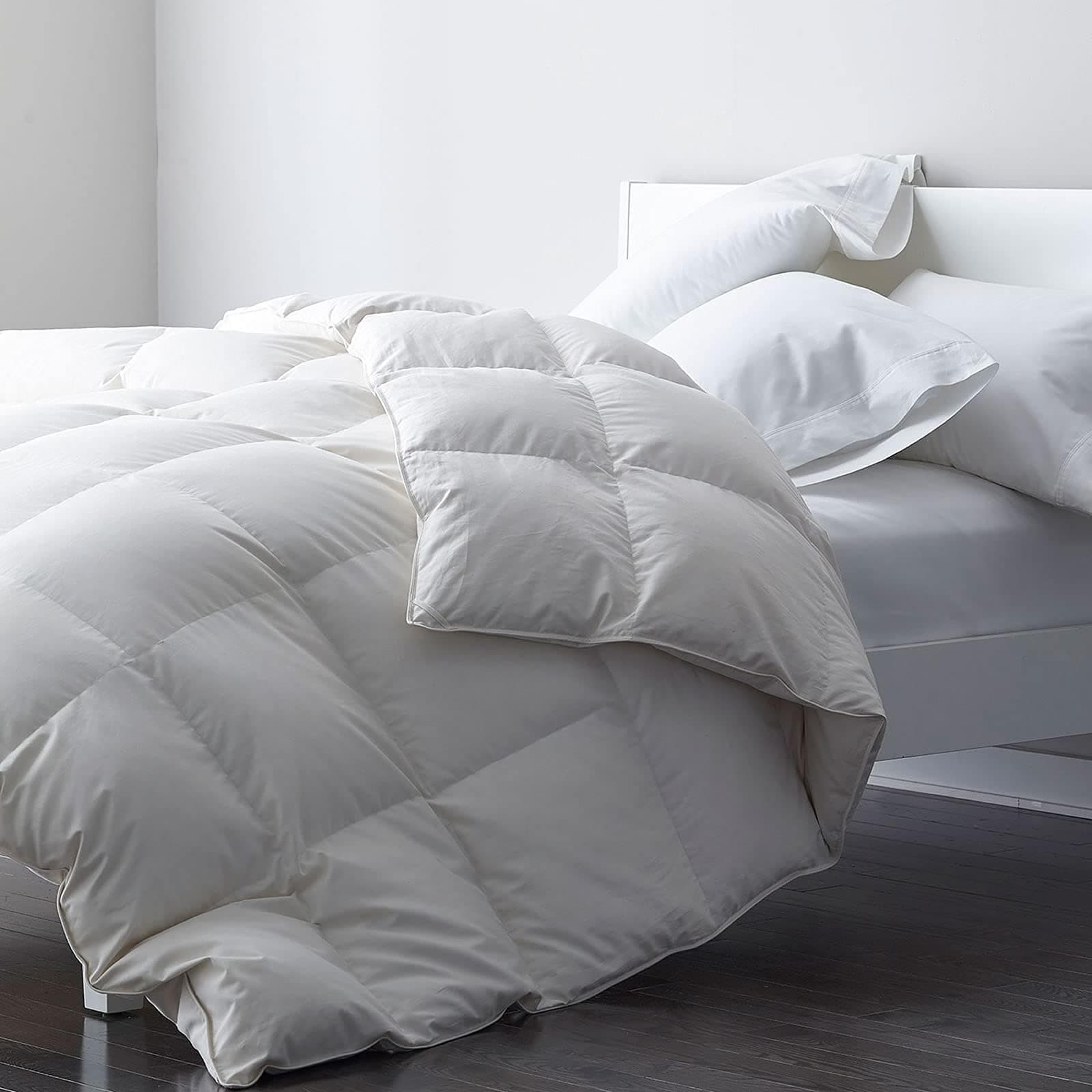 DWR Piuma d'oca e Piuminoi Matrimoniale 220x240 cm, Caldo Naturale 4 Stagioni,100% cotone biologico, piumino e piume,Medio Calore ultra Morbido，Certificato Oeko-Tex e RDS, bianco
