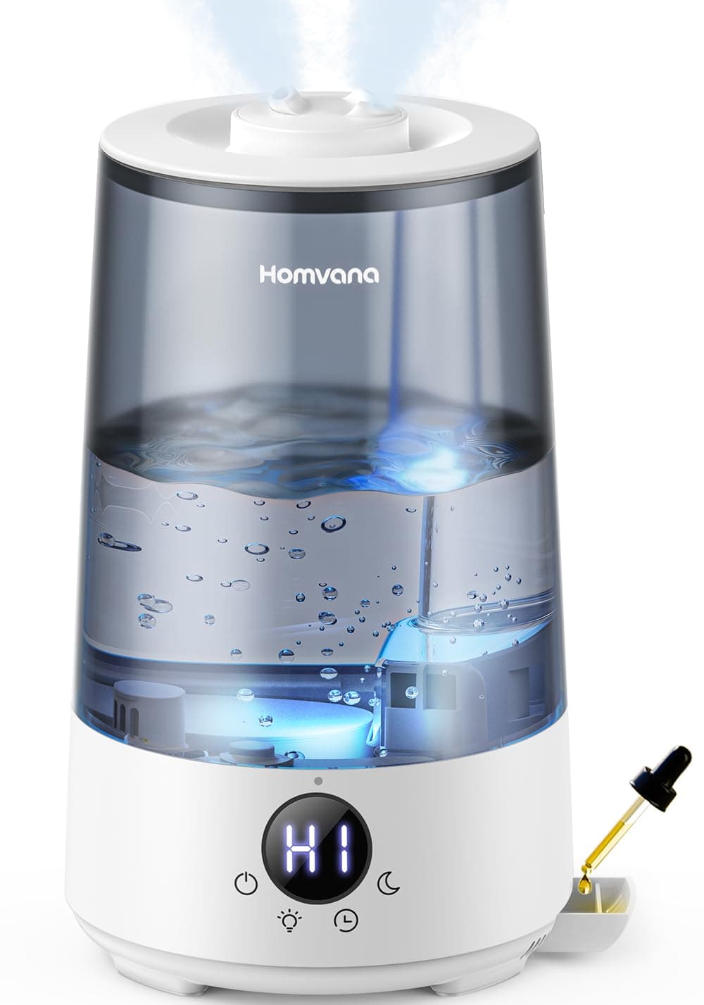 Homvana Humidificador Bebes Mocos y Tos, 3.6L Cool Mist 16dB Silencioso (SilentSpray), Top-Fill 34 Horas de Funcionamiento, con Bandeja de Aroma, BPA Free Bebés y Plantas, 7 Color Light, Sleep Mode