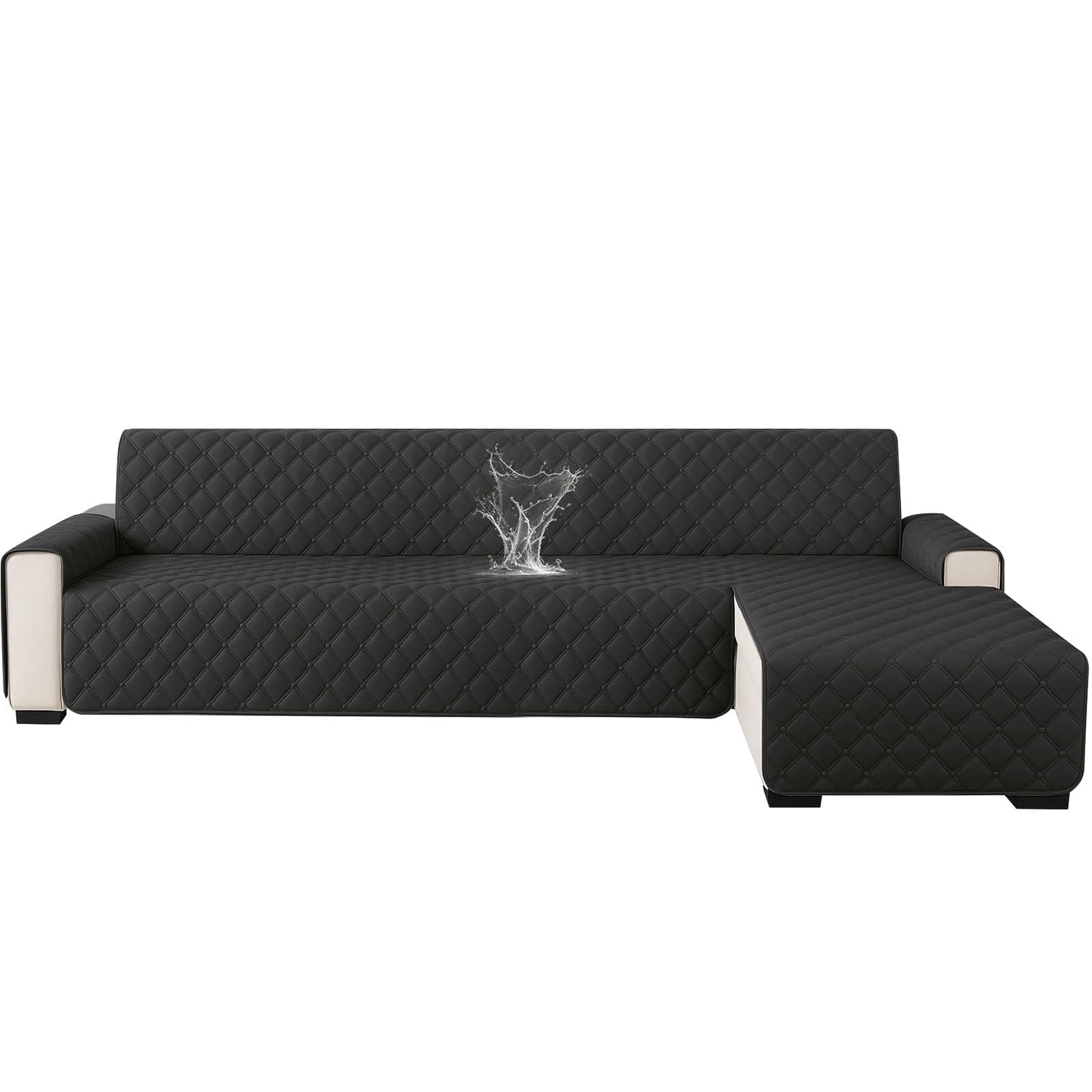 Ystyle Copridivano Impermeabile Con Penisola 3 Posti (L 255 CM), Copridivano Angolare Destra/Sinistra Universale Reversibile, Fodere Divano Forma L Antigraffio Antimacchia, Nero