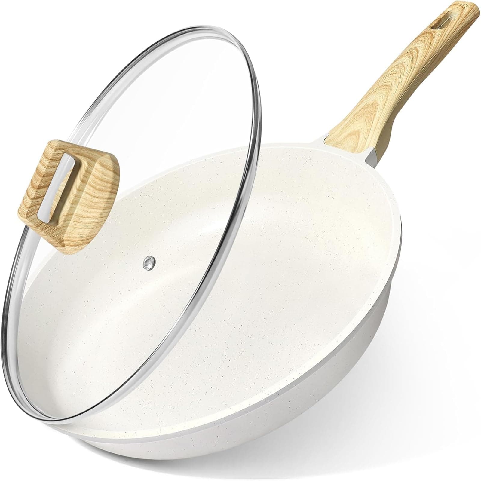 GiPP Padella Antiaderente con coperchio – Padella Sana e Atossica, Compatibile con Induzione, Senza PFAS e PFOA, Lavabile in Lavastoviglie(Bianco,28cm+ Coperchio)