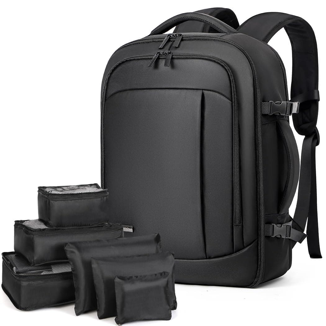Lekespring Mochila Viaje Cabina Avion (27L) | Mochila Viaje Mujer Hombre - Maletas de Viaje Cabina con 6 Bolsas Organizadoras - Vacaciones Negocios Viajes Escuela - Negro