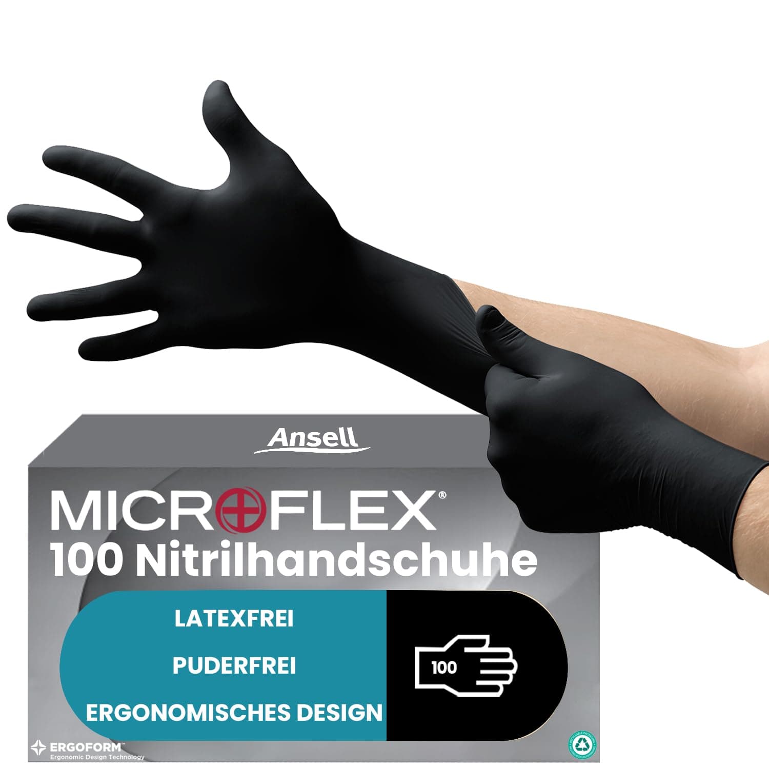Ansell Microflex 93-732, Vielseitige Nitrilhandschuhe, Einweghandschuhe für präzise Handhabung, Arbeitshandschuhe für mechanische Aufgaben, Latexfrei, Puderfreie Einmalhandschuhe, 100 Stück, Gr. XL