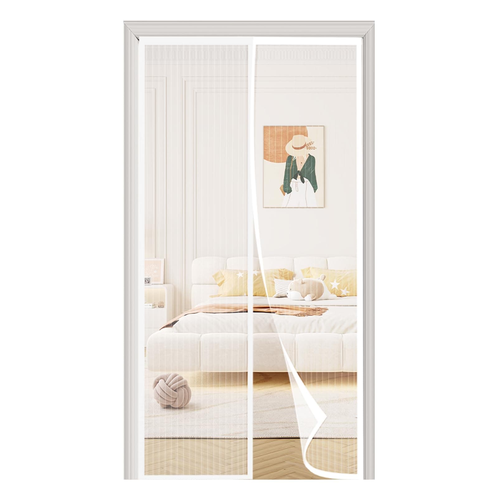 Zanzariera Magnetica per Porte 130x205cm, Tenda Zanzariera Porta Magnetica, Rete Fine, Nessun Attrezzo Richiesto, Facile da Installare, per Porte da Balcone, Cantine, Terrazze, Bianco