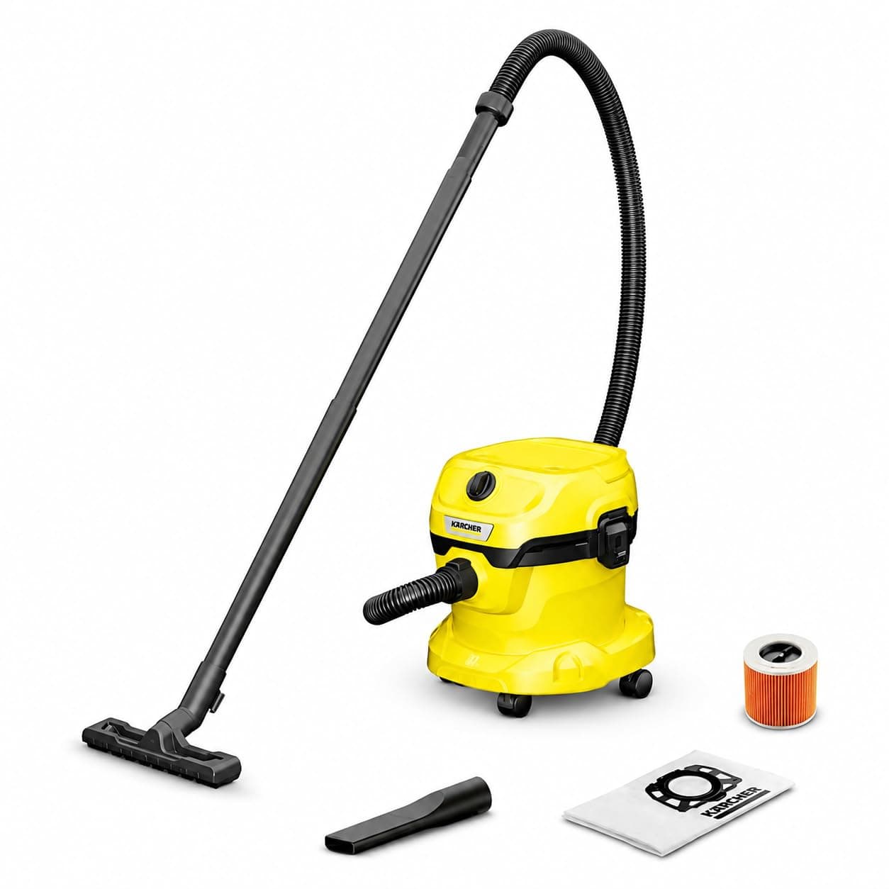 KÄRCHER, Aspirador en seco y húmedo WD 2 Plus V-12/4/18/C, Potencia 1000 W, Incluye Filtros y Boquilla para Suelo y Ranuras, Yellow/Black, Depósito de plástico 12 l, Manguera aspiración 1,8 m