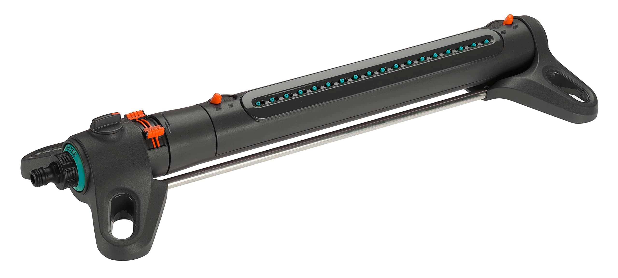 Arroseur pour Surfaces carrées AquaZoom Gardena L : Arroseur pour l’arrosage de Surfaces de 28-350 m², portée 7-21 m, Distance de Jet 4-17 m, Filtre métallique intégré (18714-88)