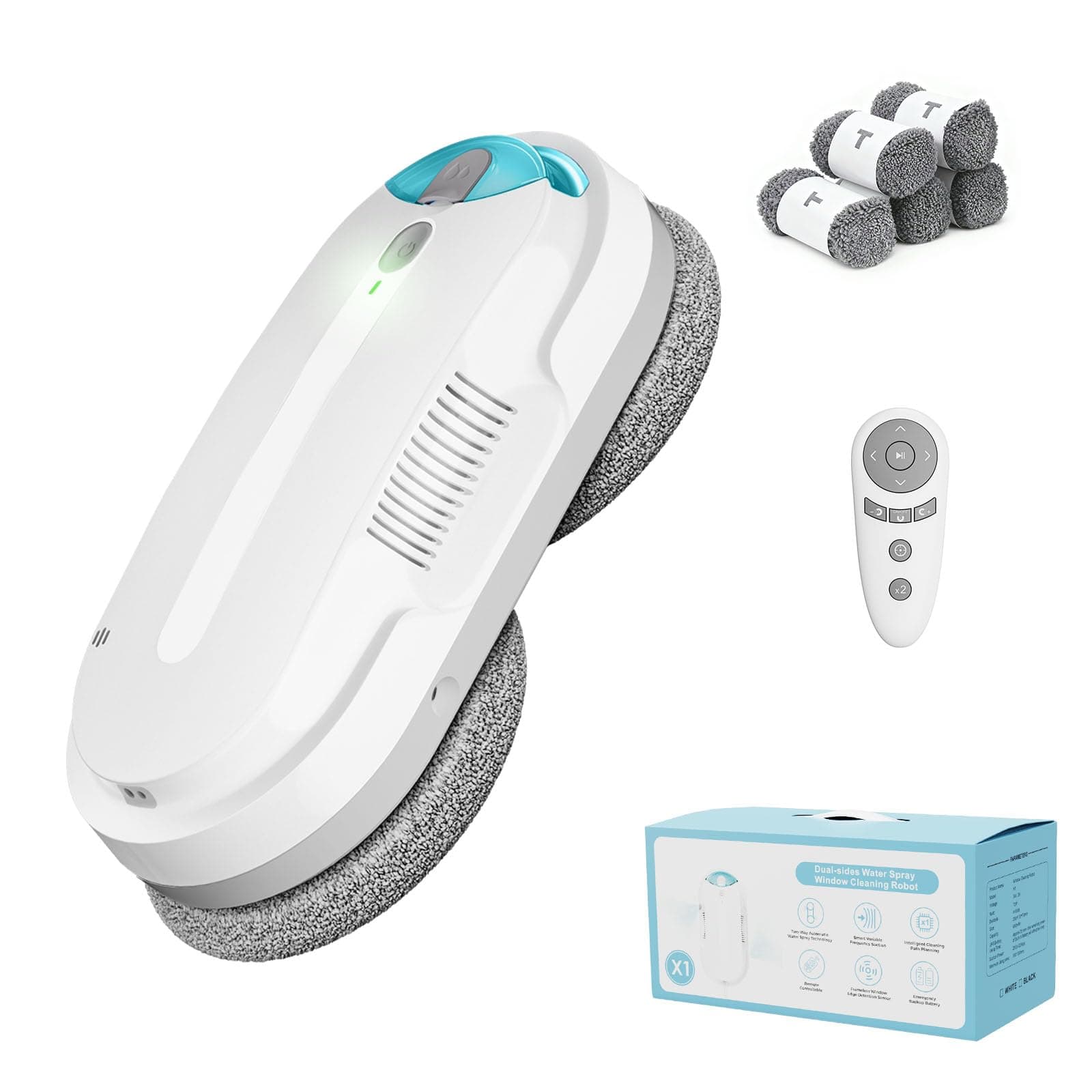 HIXZAP Robot Lavavetri,2400-3200pa Robot Lavavetri Automatico con Doppio Getto D'acqua,3 Modalità di Pulizia,Rilevamento Intelligente dei Bordi,Telecomandoe 13 Panni