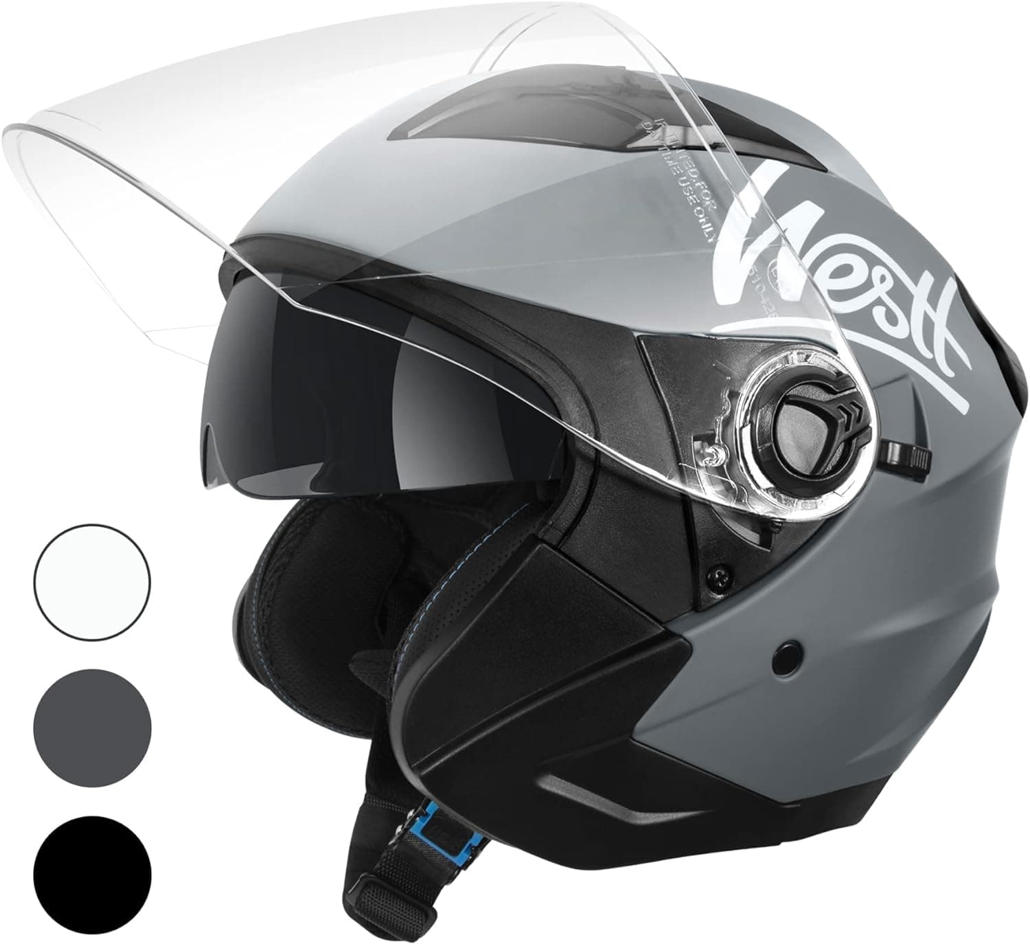 Westt casco moto casco jet doppia visiera omologato ECE 22.06 casco scooter caschi scooter per donna e uomo nero grigio bianco