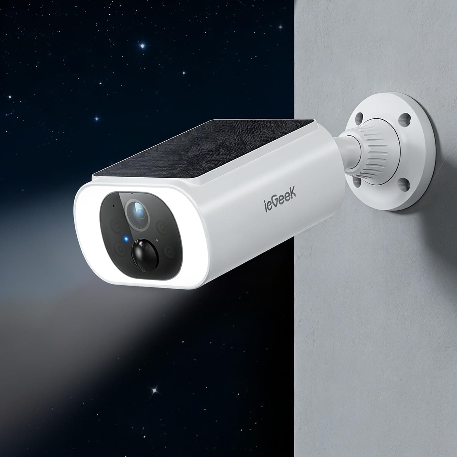 ieGeek Camera Surveillance WiFi Exterieure sans Fil Solaire - 2K Caméra avec Panneau Solaire Intégré, Batterie 5200mAh, Vision Nocturne Couleur, Détection IA, Alarme, Audio Bidirectionnel, IP66, S1