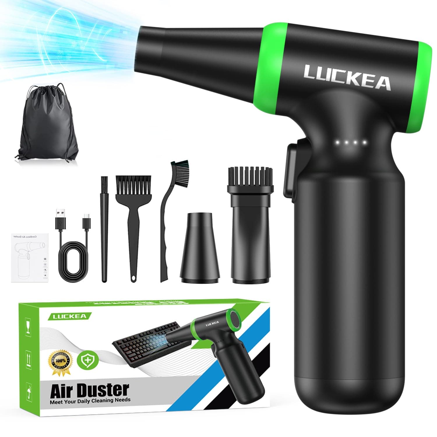 Aire Comprimido Limpieza PC Soplador de Aire - 130000 RPM 3 Velocidades Air Duster, 6000 mAh Batería, 3 Cepillos Antiestáticos, Carga Rápida Tipo C, Soprador Potente Portátil para Coche Oficina