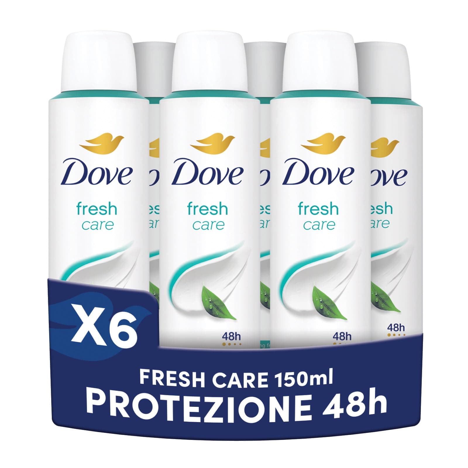Dove Deodorante Spray, Dove Classic Care Fresh, Deodorante Antitraspirante Spray, Protezione Fino a 48 Ore, con 1/4 di Crema Idratante, Formula Delicata, Deodorante Uomo e Donna, 6 Pezzi da 150 ml