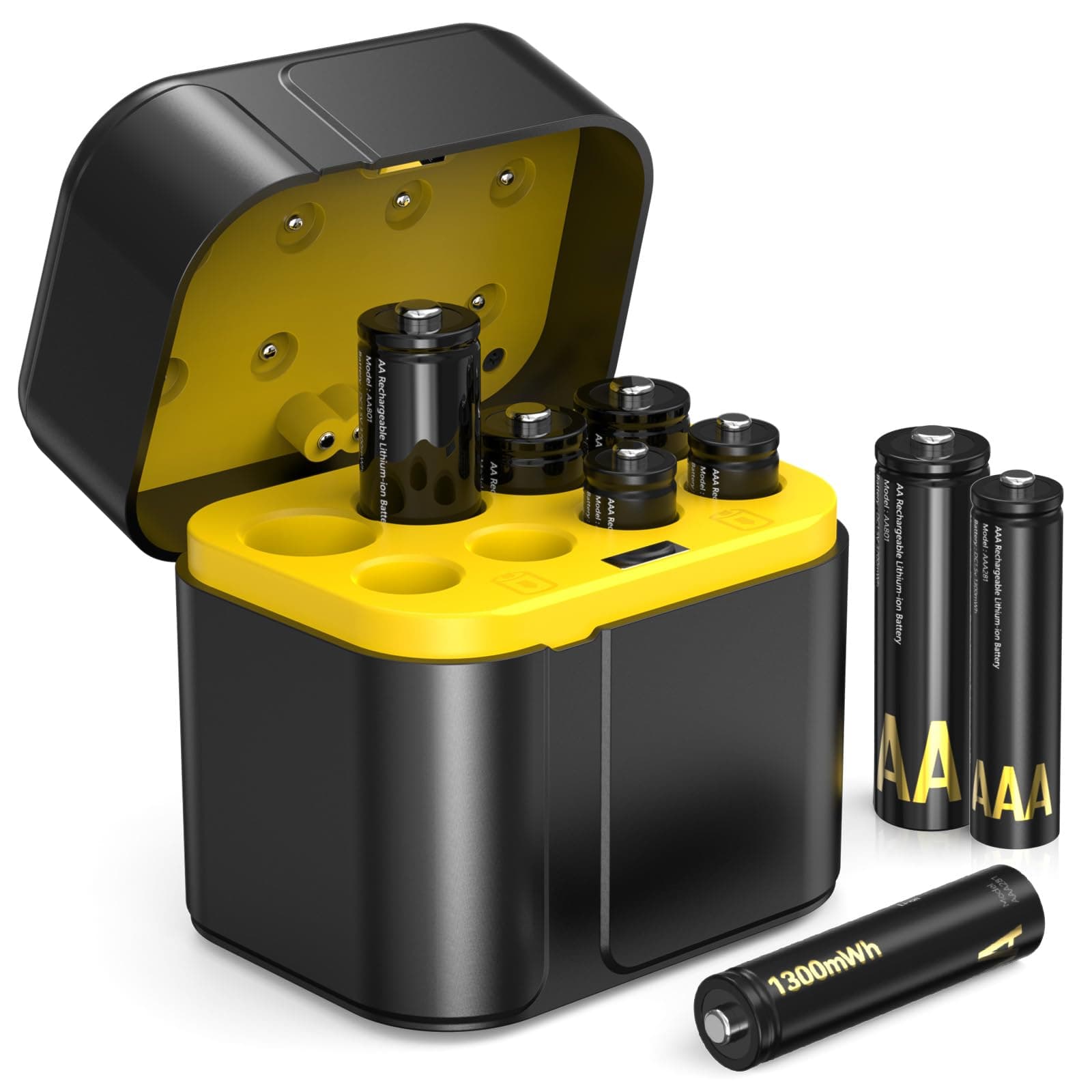 SURFOU 4 Batterie AA ricaricabili 3700mWh e 4AAA ricaricabili 1300mWh al litio con carico, 1600 Cicli, Confezioni da 1,5 V Triple A Double A Ricaricabile, 8 pezzi