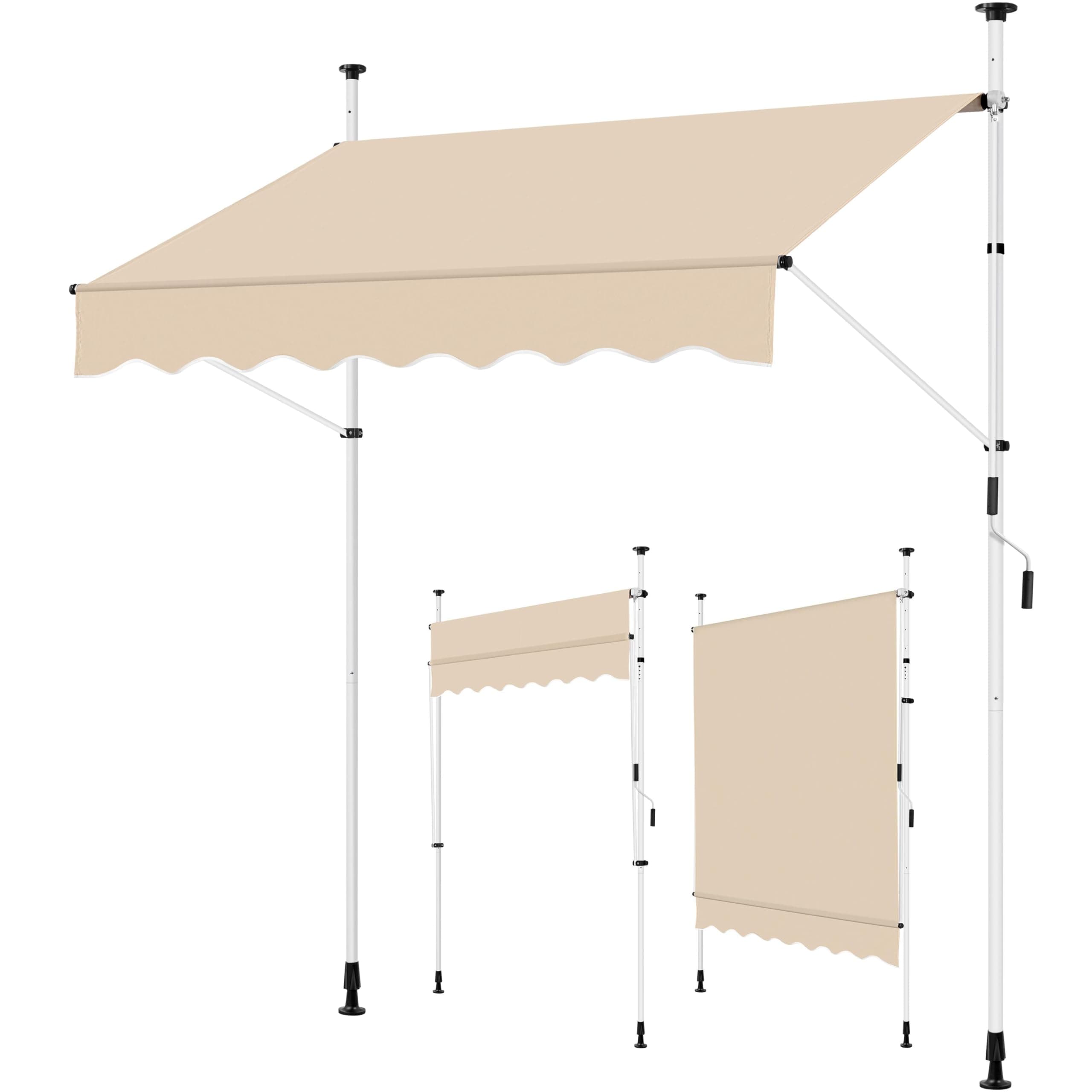 Yaheetech Klemmmarkise 200cm Breit Balkonmarkise mit Handkurbel Sonnenschutz ohne Bohren Sonnenmarkise höhenverstellbar Markise mit Gestell wasserdicht, Beige