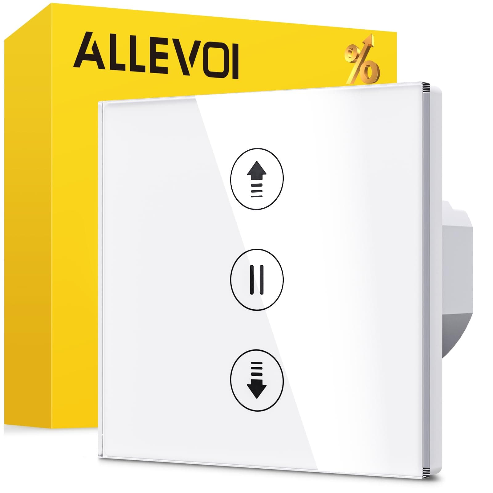 Allevoi Interruptor de Persiana Inteligente con control por Porcentaje, 80 * 80mm Interruptor de Persiana Wifi, Control por Voz Compatible con Alexa/Google Home/Smart Life, Requiere Cable Neutro