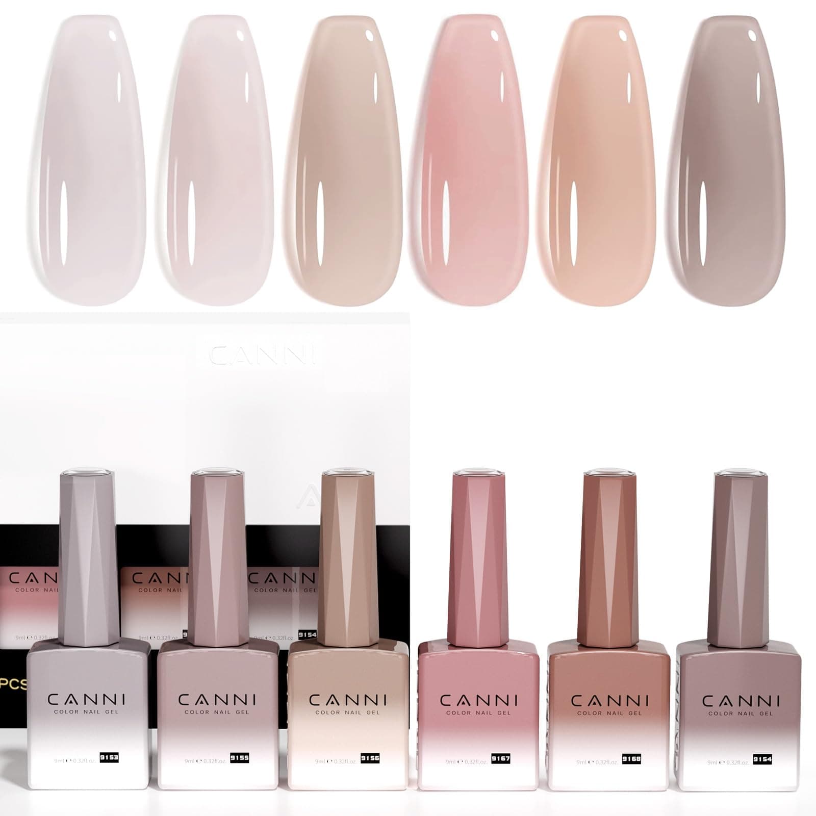 CANNI Vernis à Ongles Gel Semi Permanent 6 Couleur Lot Vernis à Ongles UV Gel Nail Polish Couleur pâte de Transparent Nude Gris Marron Violet für Maniküre Nageldesign