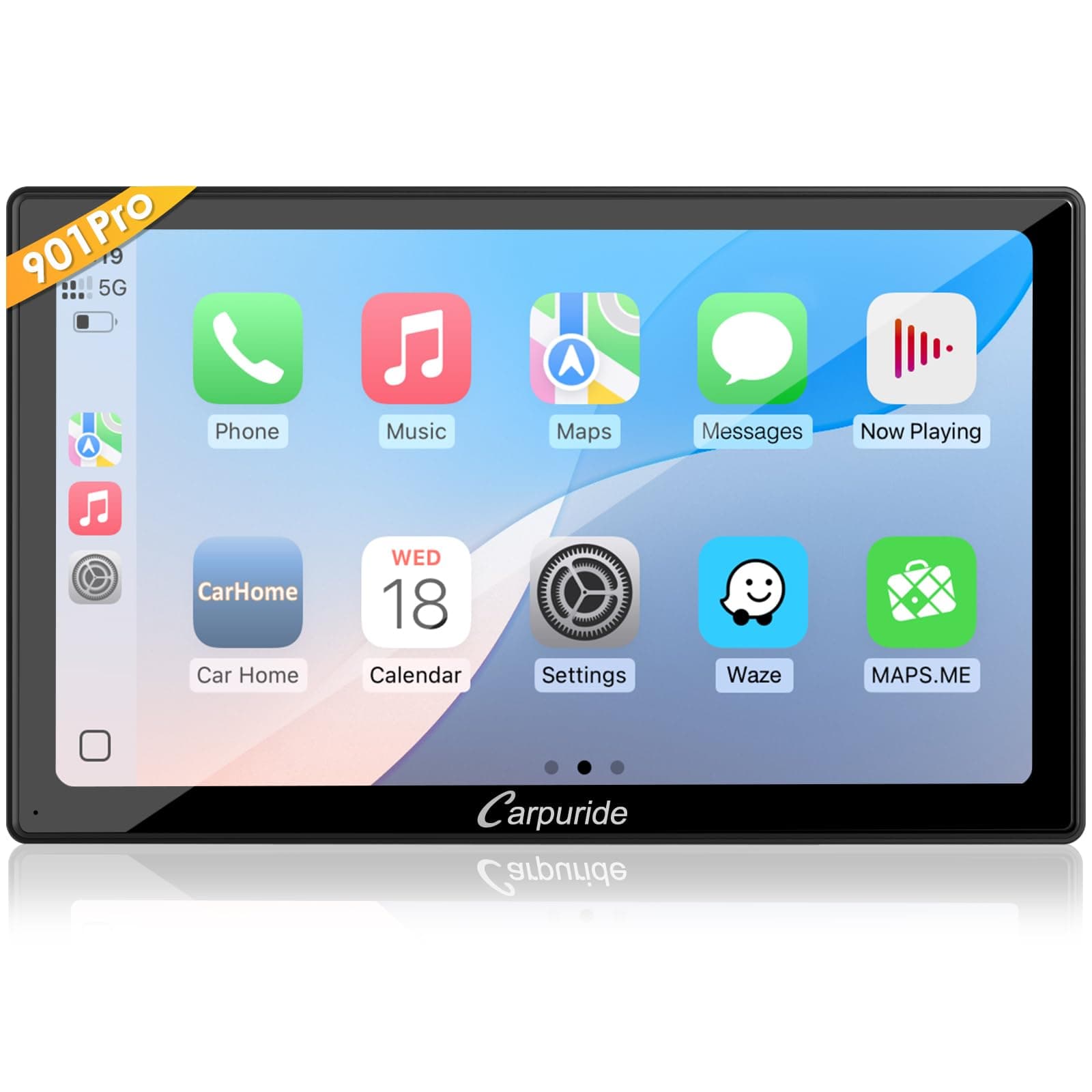 CARPURIDE W901 Pro Carplay Portátil y Android Auto con Bluetooth Dual, Pantalla Táctil de 9 Pulgadas 1080P para Automóvil, Mirror Link/GPS/Siri/FM, Soporte para Montaje en Tablero de Camión