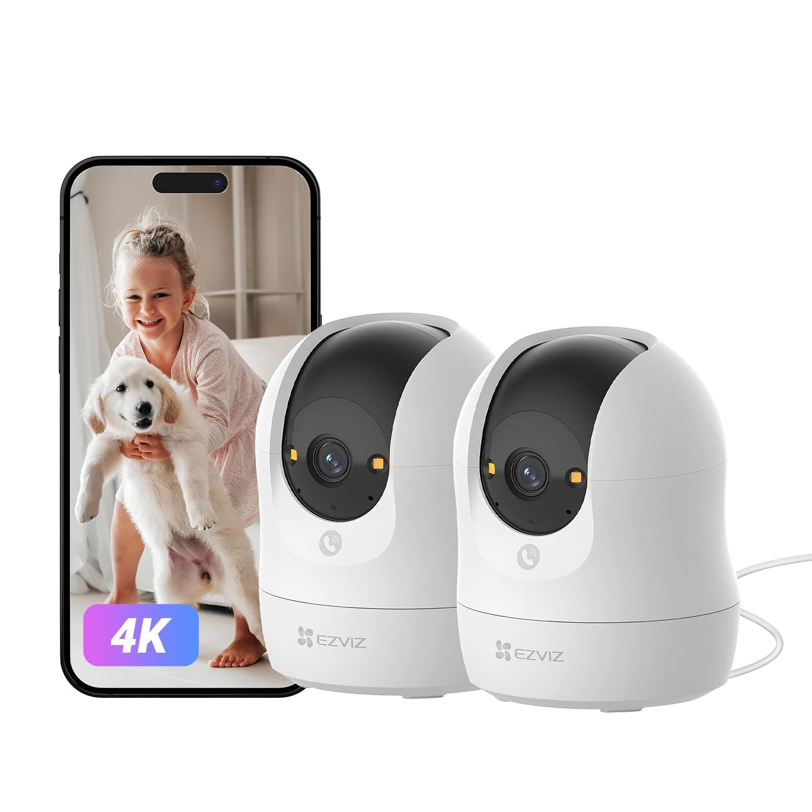 EZVIZ C6N G1 4K(2-Pack) Cámara Vigilancia WiFi Interior 360°, Cámara IP Deteccion de Personas/Mascotas/Ruido, Seguimiento con Zoom, Visión Nocturna en Color, Audio Bidireccional, Wi-Fi 2.4/5GHz