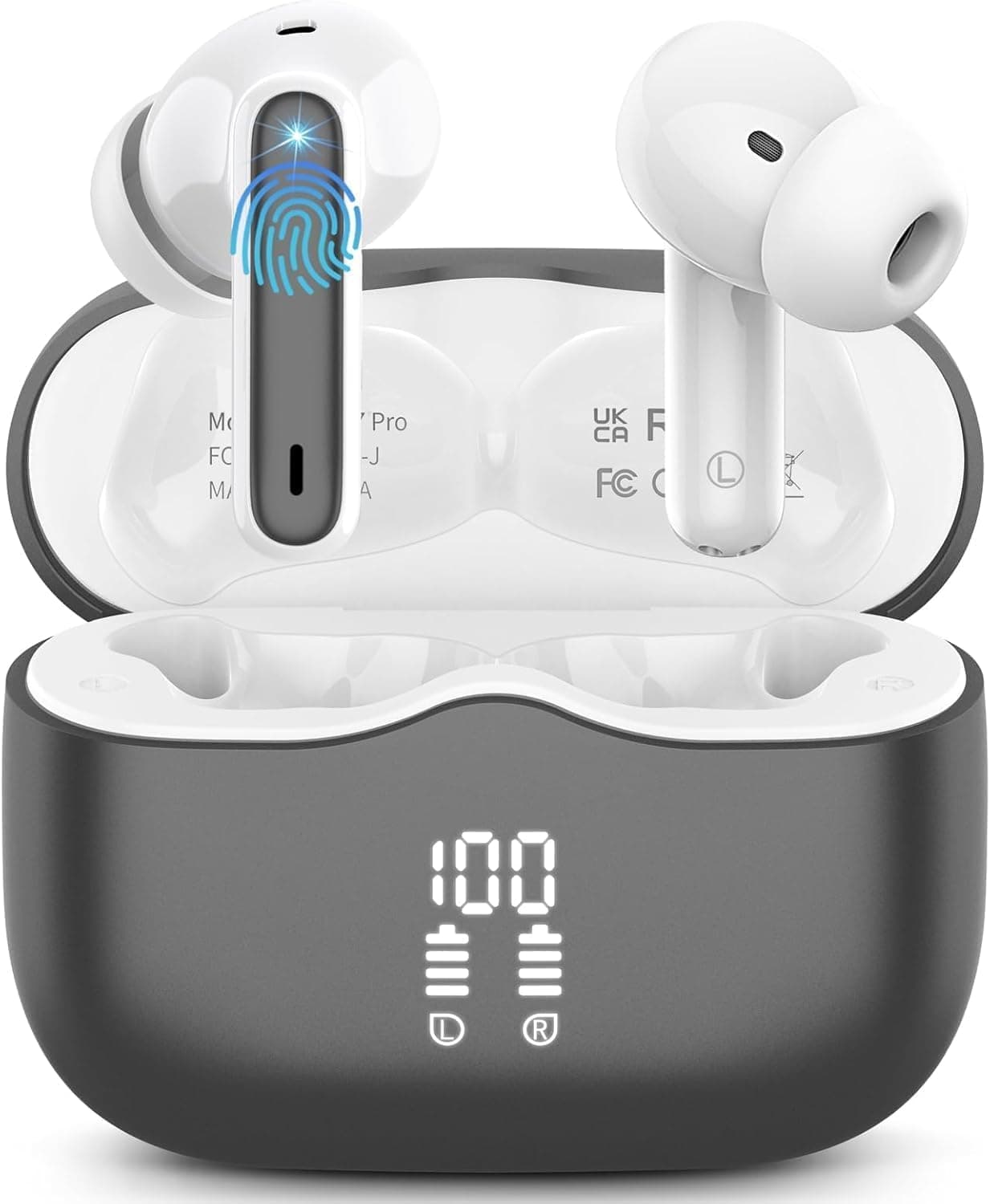 Auriculares Inalambricos Bluetooth, 2026 Auriculares Bluetooth 5.4 con ENC Reducción de Ruido, 40H HiFi Estéreo Cascos Inalambricos Bluetooth con 4 HD Mic, Pantalla LED, IP7 Impermeablem Cascos, Gris