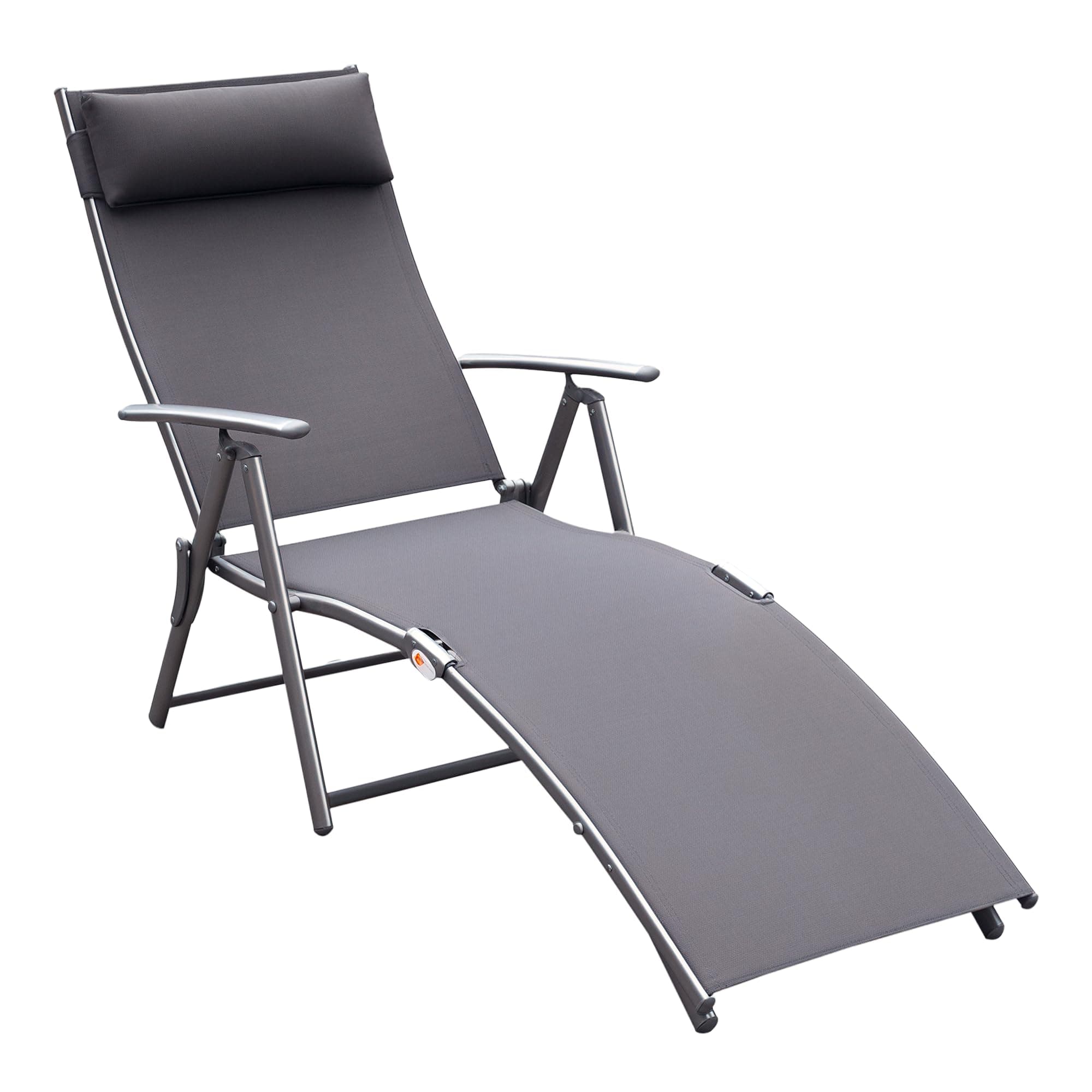 Outsunny transat Chaise Longue Bain de Soleil Pliable Dossier inclinable Multi-Positions têtière fournie 137L x 64l x 101H cm métal époxy textilène Gris