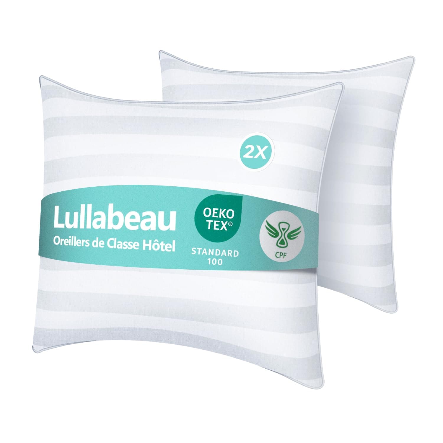 Lullabeau Oreiller 65x65 cm Lot de 2, Oreillers doux Moelleux, Qualité Hôtelière de Luxe, Oreillers Classiques, Coussin Respirant et Doux, Lavable, Idéal pour Dormeurs sur Le Côté, Le Dos et Le Ventre