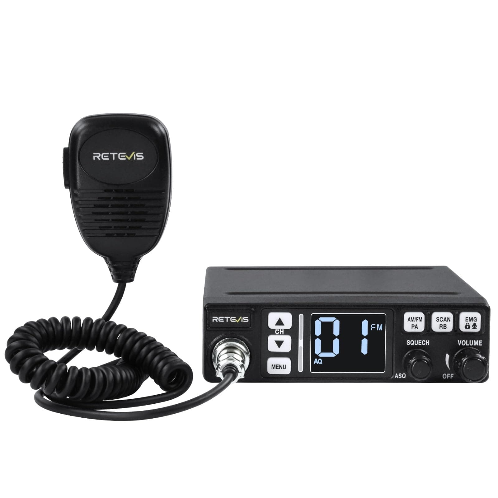 Retevis MB63 CB Radio, Kit Completo con Pantalla LCD, Am/FM, ANL, Función PA, SQ/ASQ, VOX, EMG CH9/19, Radio CB Portátil para Fuera de la Carretera (1 Pieza)