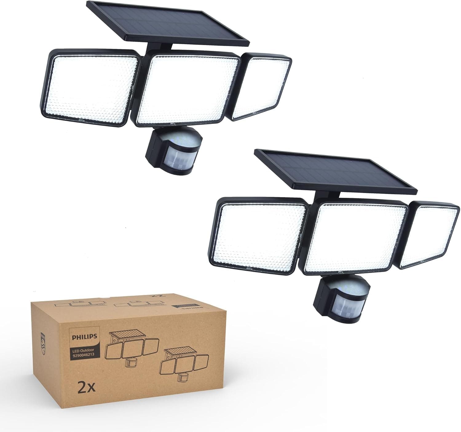 Philips Lampe de sécurité solaire Extérieur 302 LED 1200 lm, projecteur mural étanche à énergie solaire avec détecteur de mouvement PIR, 3 têtes, étanche IP65, 3 modes