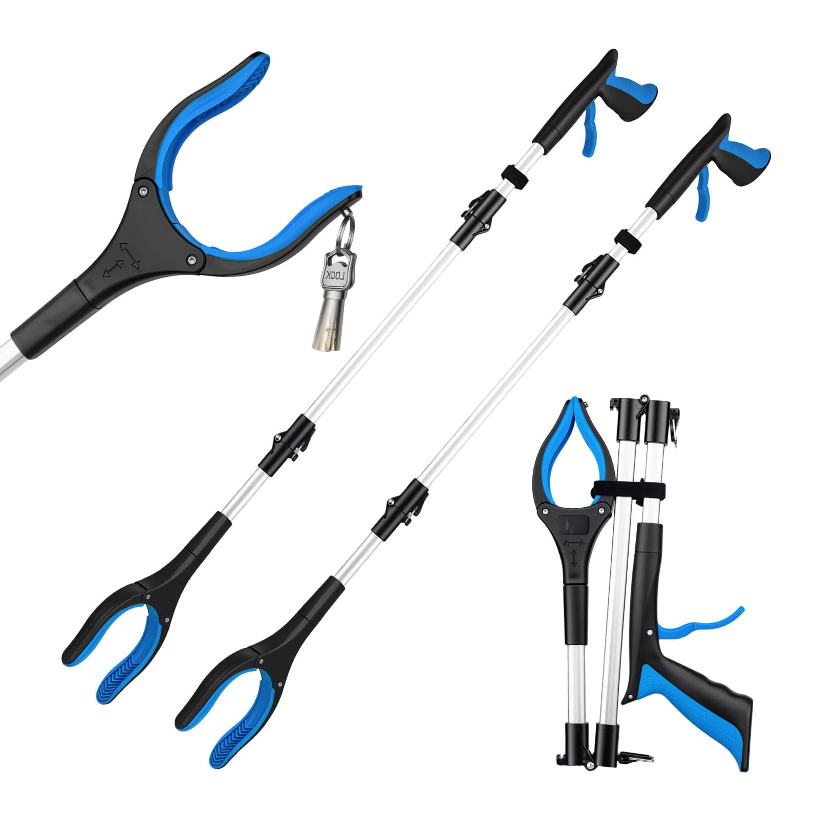 SGAONSN Pinzas Recoge Objetos Extra Largas 91cm, Pinzas Extensibles Personas Mayores, Palo con Imán Telescópico para Minusválidos y Ancianos, Pinza Recoger Basura y Fruta(2 Piezas)