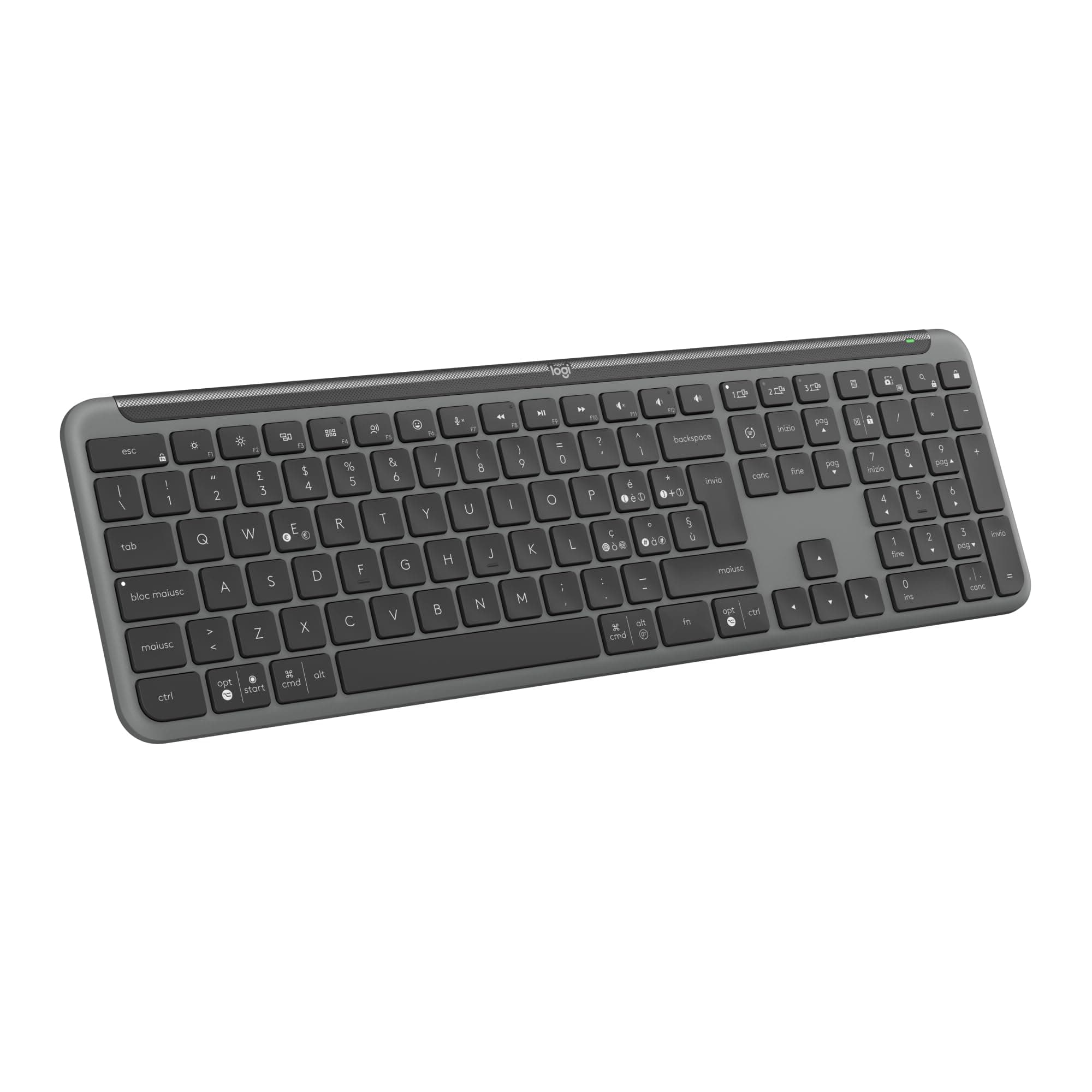 Logitech Signature Slim K950, tastiera wireless, design elegante, switch tra dispositivi, digitazione silenziosa, Bluetooth, Windows, Mac, Chrome, Layout Italiano QWERTY, Grafite