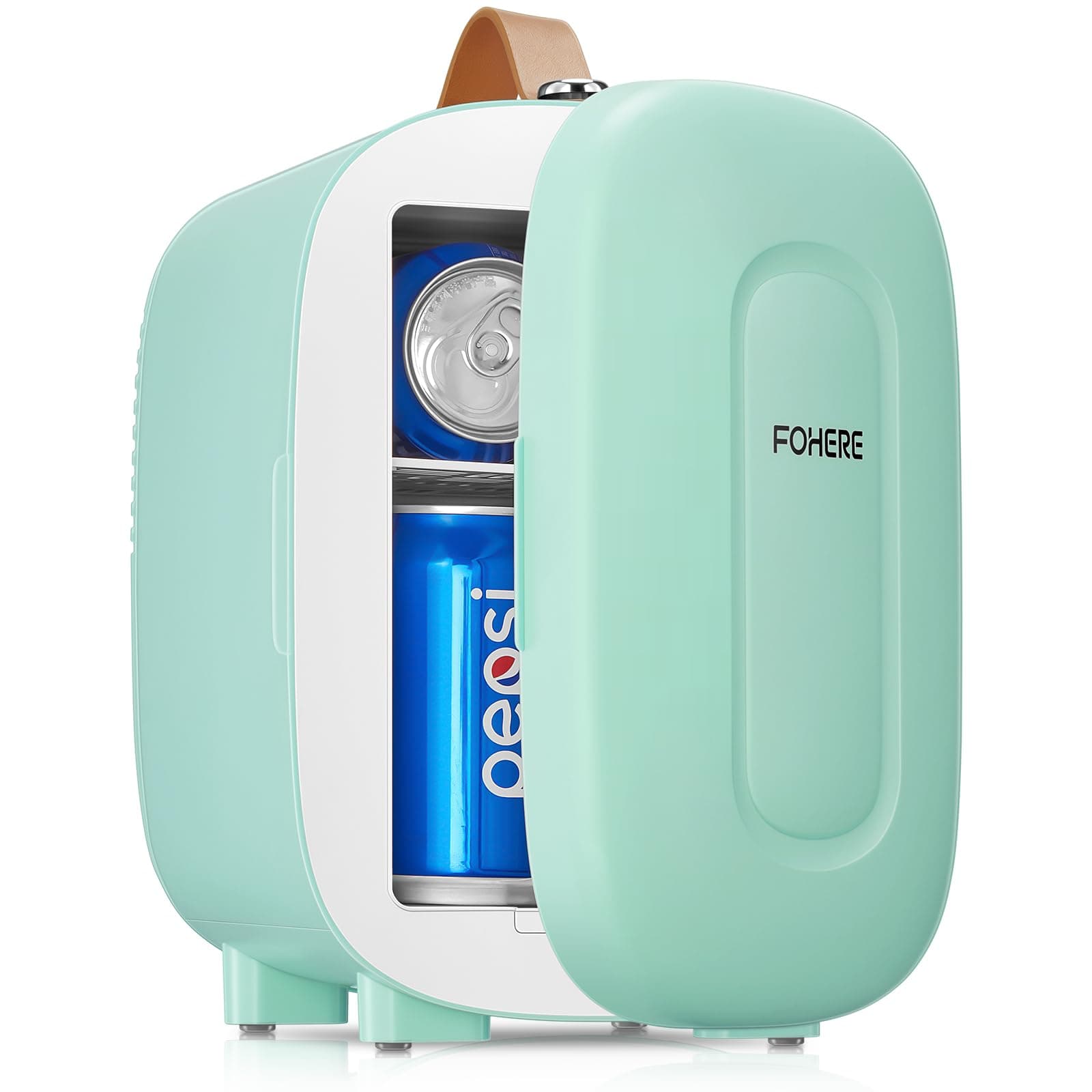 FOHERE Mini Nevera 5L,USB/CA 220V/ CC 12V, Comética Pequeña Nevera para Dormitorio, Silencioso, Portátil y Compacto, para Coche, Oficina, Dormitorio（Verde）