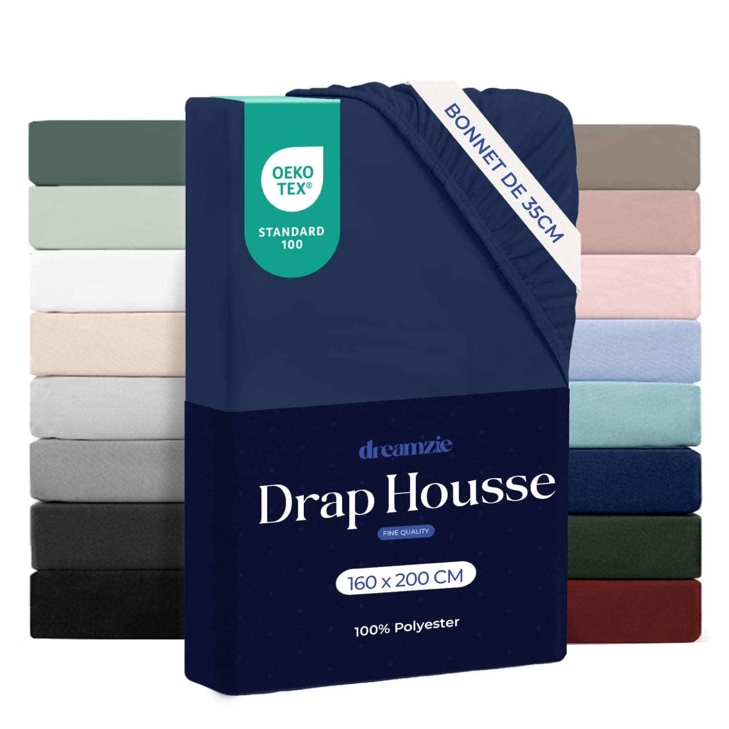 Dreamzie - Drap Housse 160x200 Bonnet 35 cm | Microfibre Ultra Douce - Matelas Épais - Oeko-Tex | Confort, Respirabilité, Entretien Facile - Bleu foncé