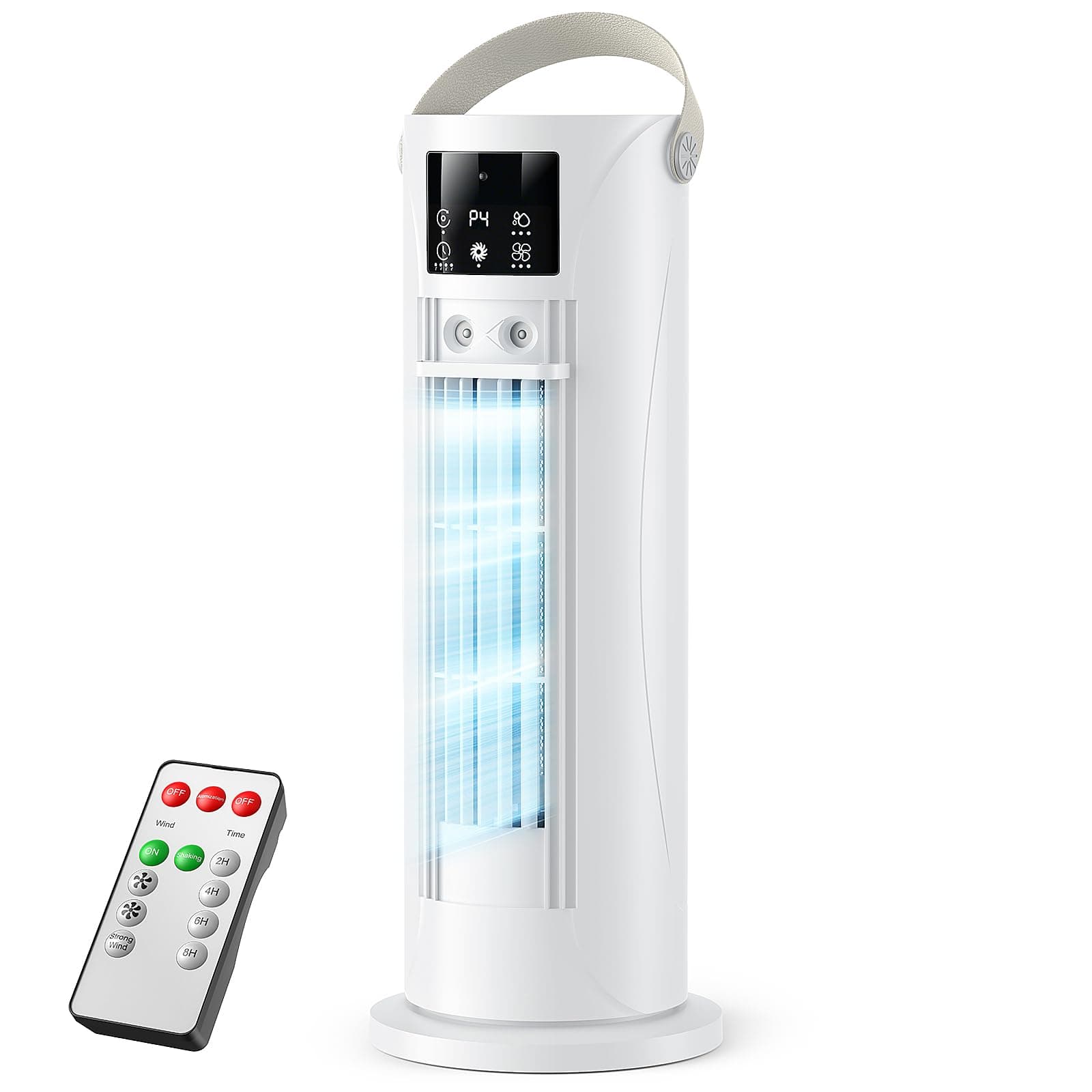Condizionatore Portatile Modalità Tempesta,Raffrescatore Aria 4 in 1 Silenzioso 28dB, Ventilatore Senza Pale,Oscillazione 120°, Doppia Nebbiatura Anti-perdita 750mL, Timer 8H per Casa Ufficio (Bianco)