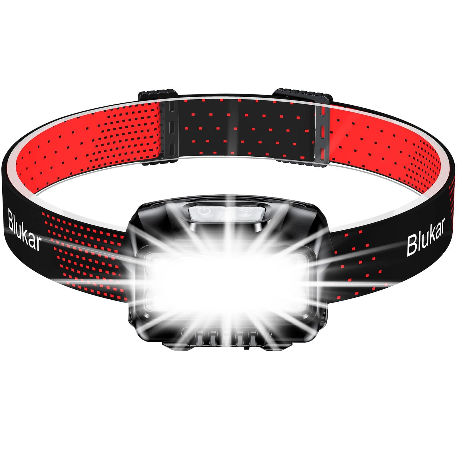 Blukar Lampe Frontale Rechargeable, 2000LM Super Lumineux IPX5 Étanche Léger Torche Frontale LED Puissante avec Voyant Rouge, 8 Modes d'éclairage, Capteur Mouvement,30H d'autonomie pour Course/Urgence
