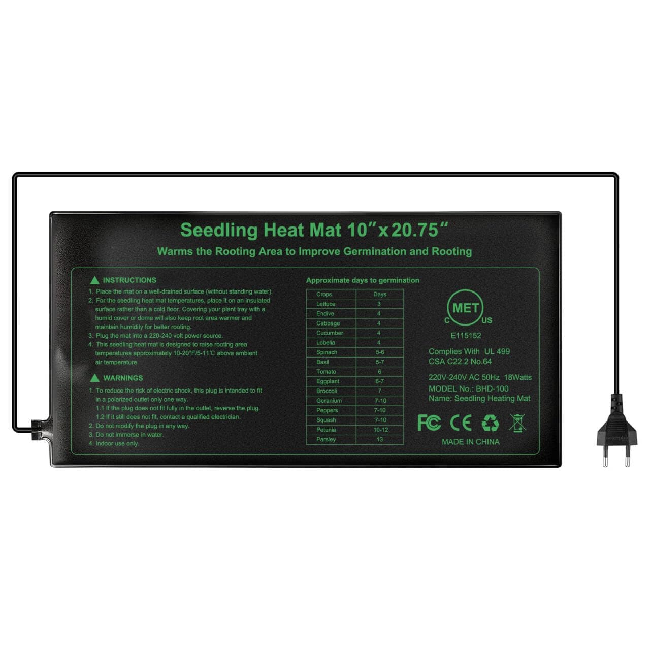 RIOGOO 18Watt Tappeto Piastra Riscaldante per Serra Germinazione,Giardino Idroponica,Rettile Terrario, 24 X 52 cm Certificato CE