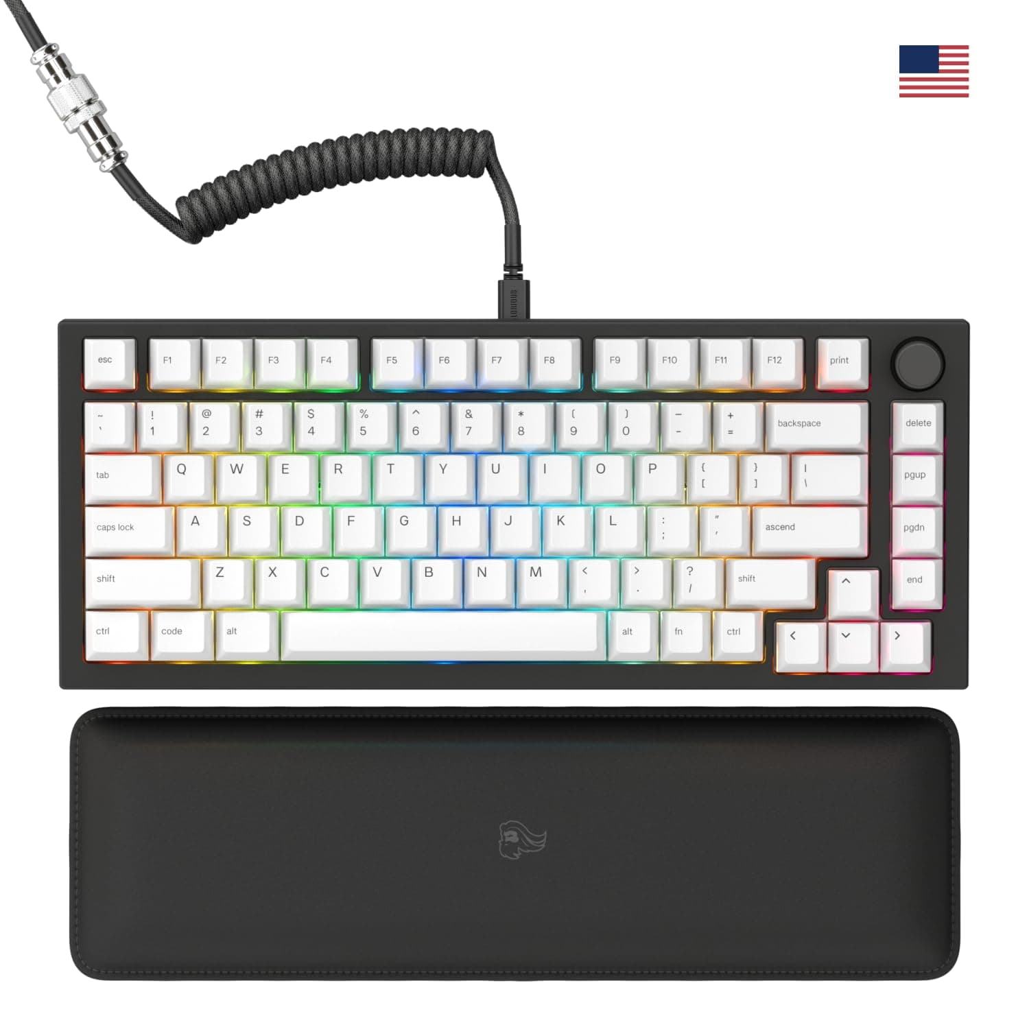 GLORIOUS Gaming GMMK Pro 75% - Clavier de Jeu mécanique modulaire, TKL, Cadre 1,5 kg, Personnalisable, câble spiralé, Repose-Poignets, Touches Blanches, RGB - Disposition américaine QWERTY - Noir